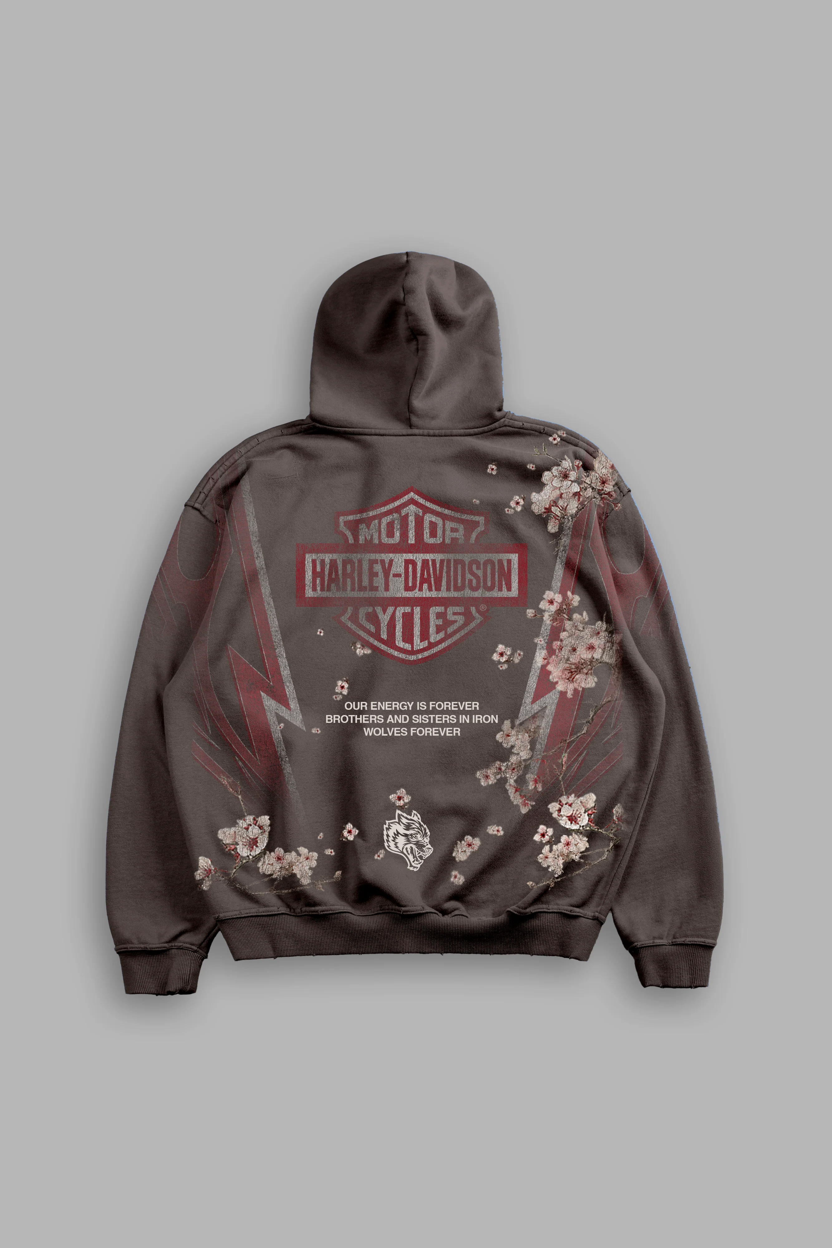 Iron Sakura Grunge Moatis Zip Hoodie in Darc Brown Drift Wash
