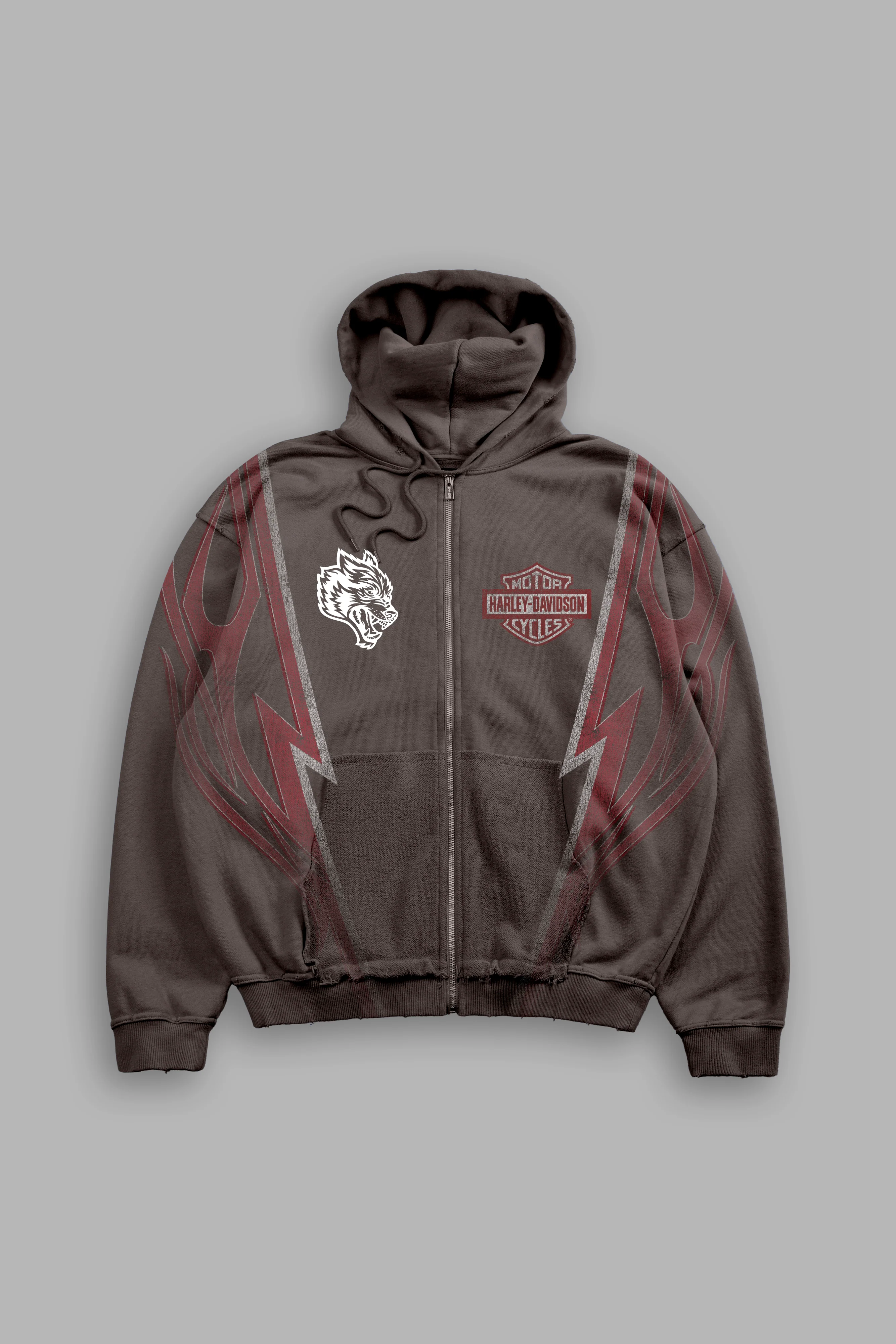 Iron Sakura Grunge Moatis Zip Hoodie in Darc Brown Drift Wash - Image 2