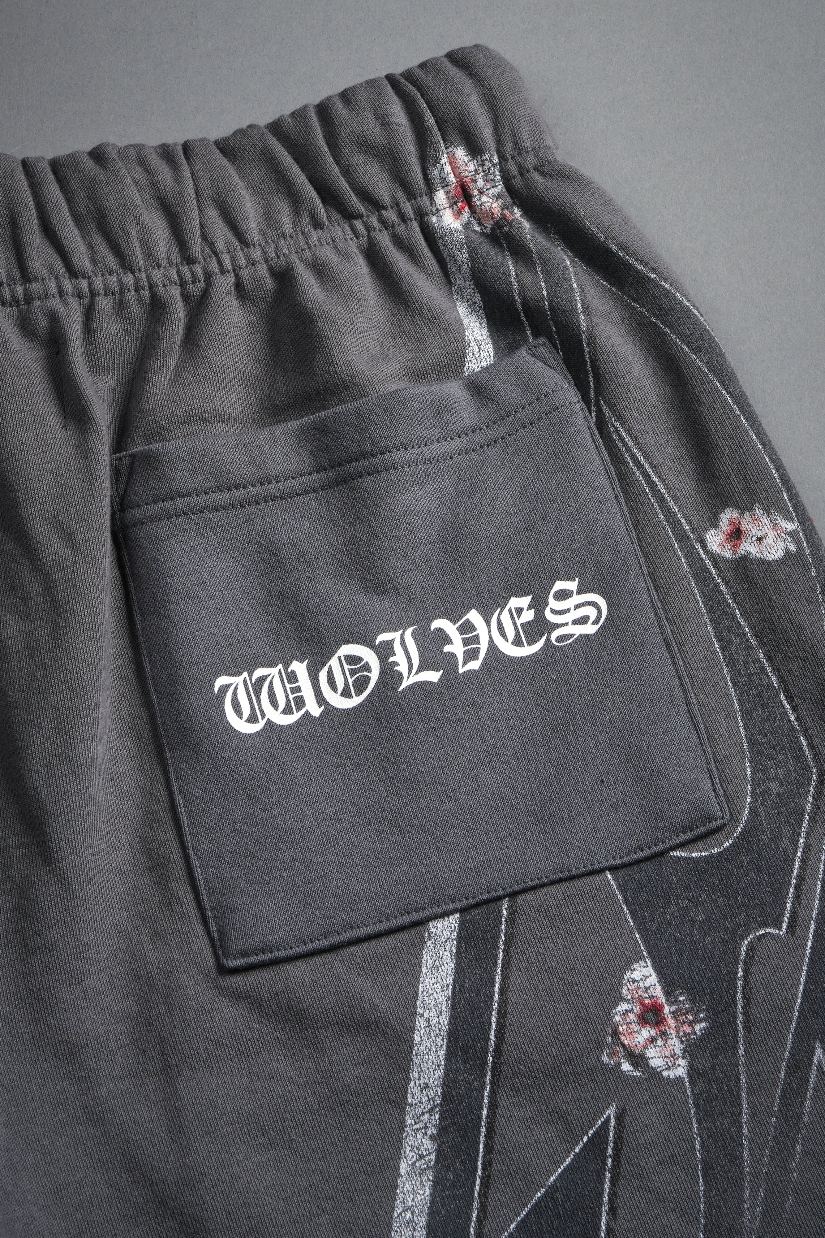 Iron Sakura Grunge Oversized Raw Hem Post Lounge Sweat Shorts in Slate Gray - Image 12