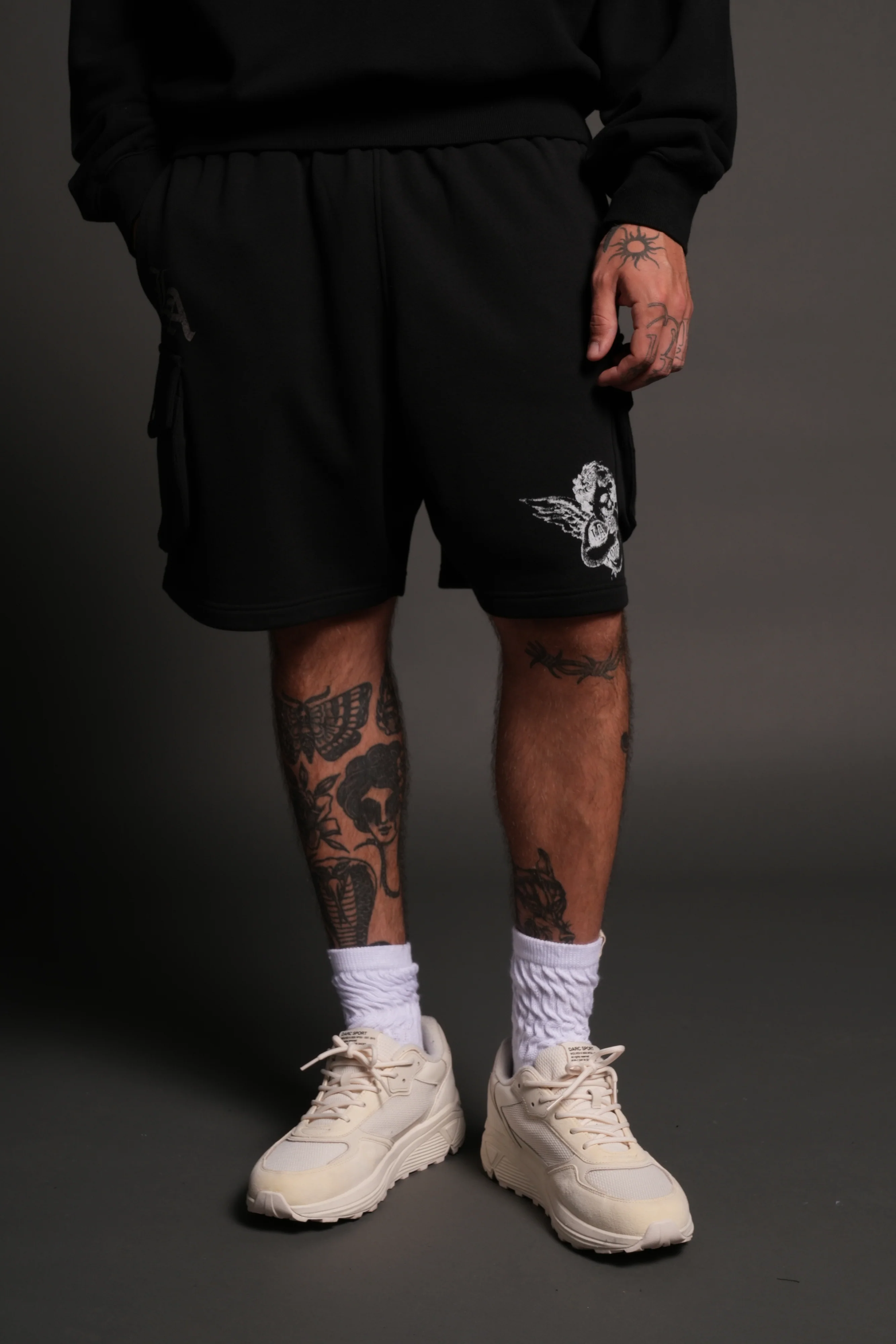 La Ca Frvr Cornell Cargo Sweat Shorts in Black - Image 2