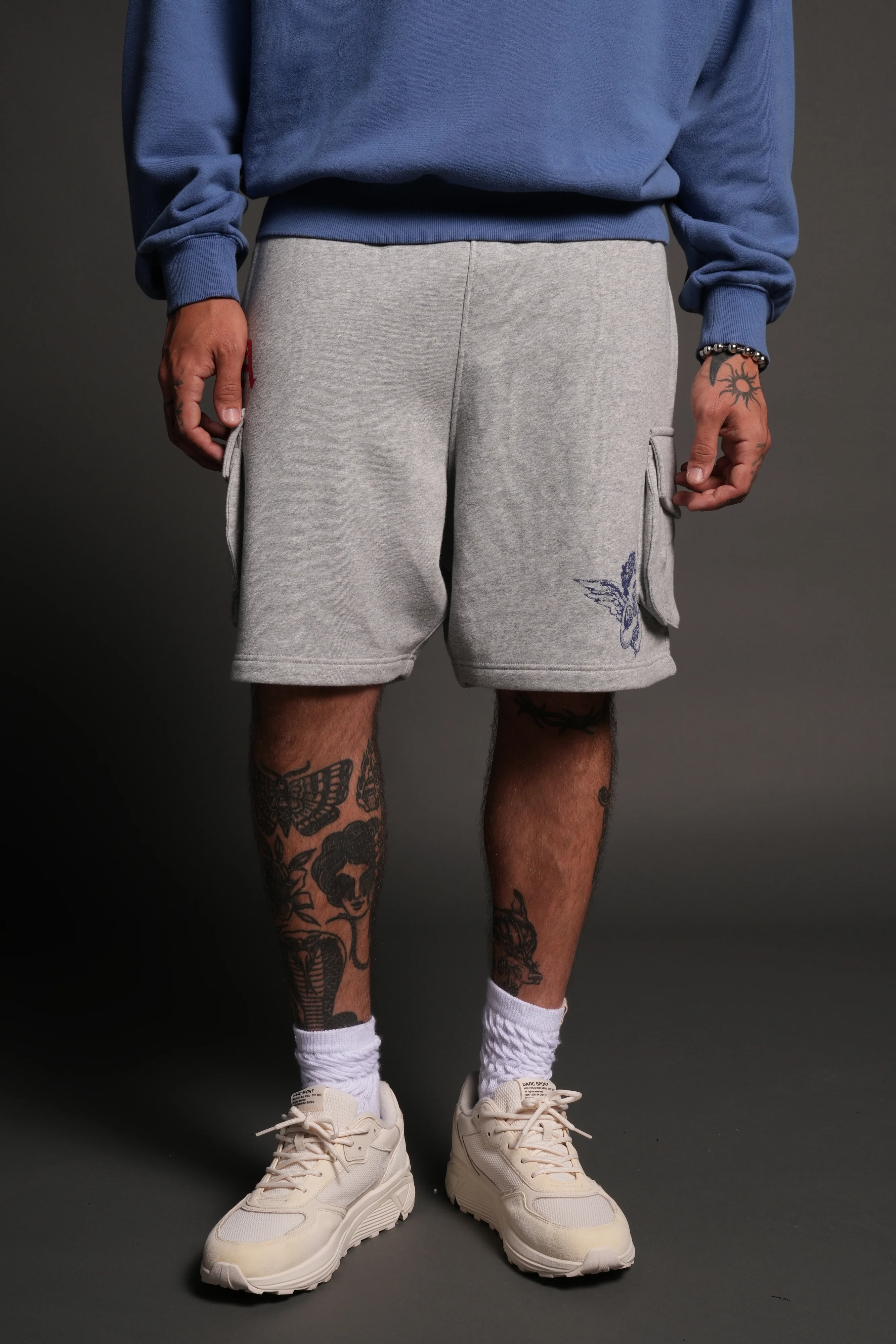 La Ca Frvr Cornell Cargo Sweat Shorts in Light Athletic Gray - Image 2