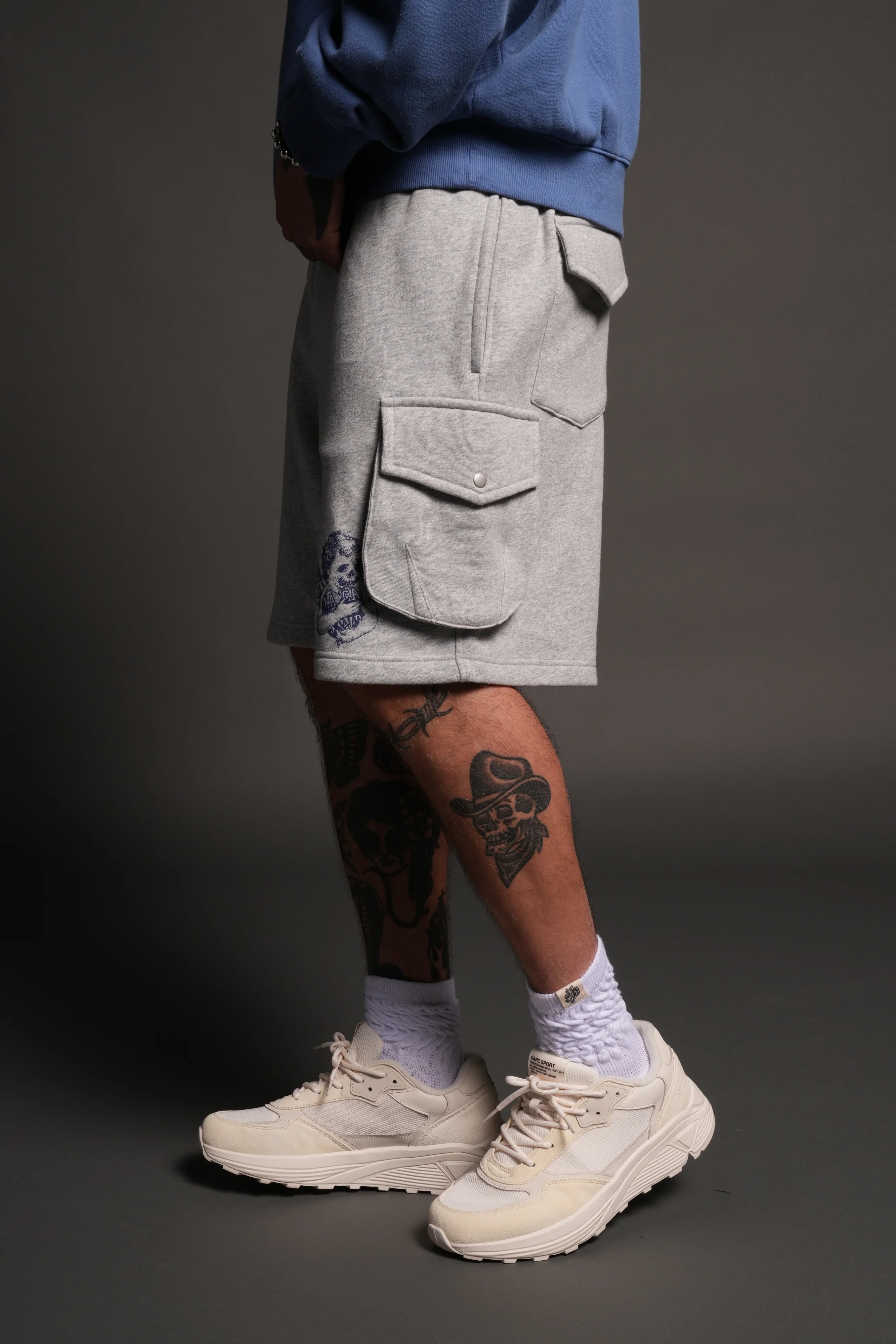 La Ca Frvr Cornell Cargo Sweat Shorts in Light Athletic Gray - Image 4