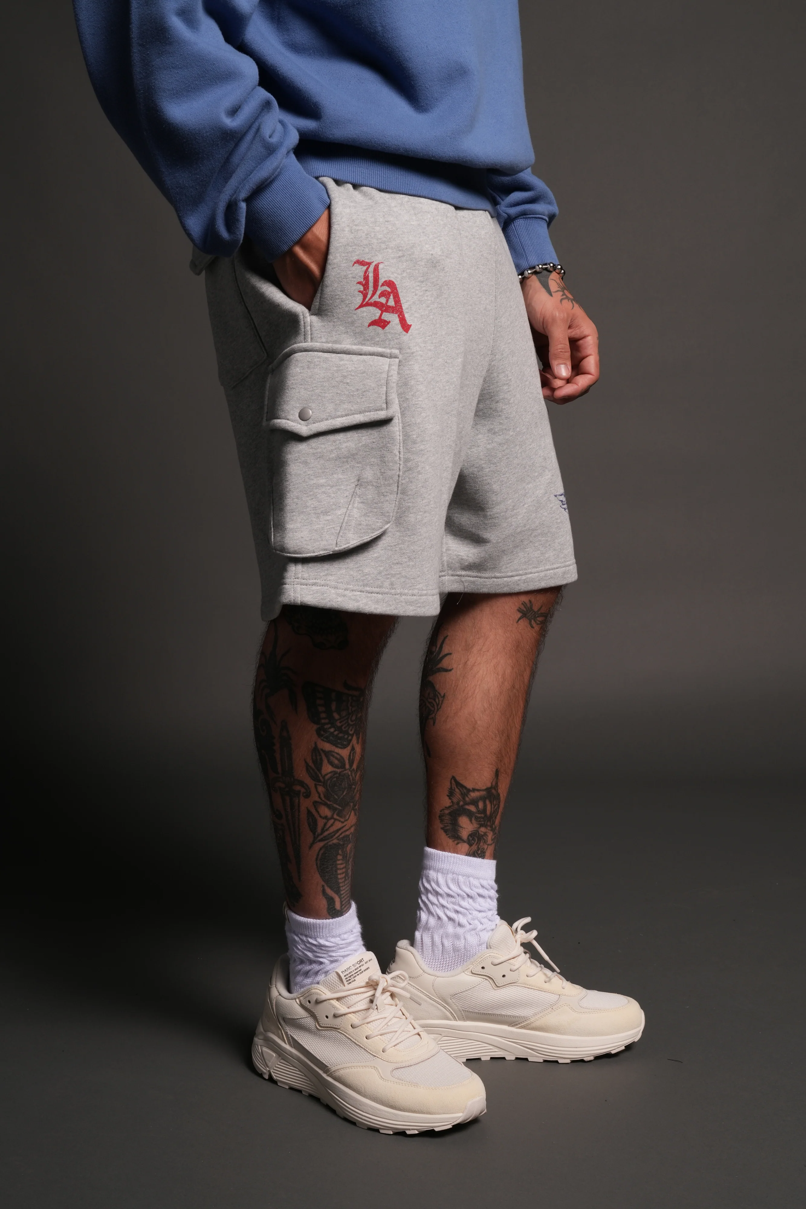 La Ca Frvr Cornell Cargo Sweat Shorts in Light Athletic Gray - Image 5
