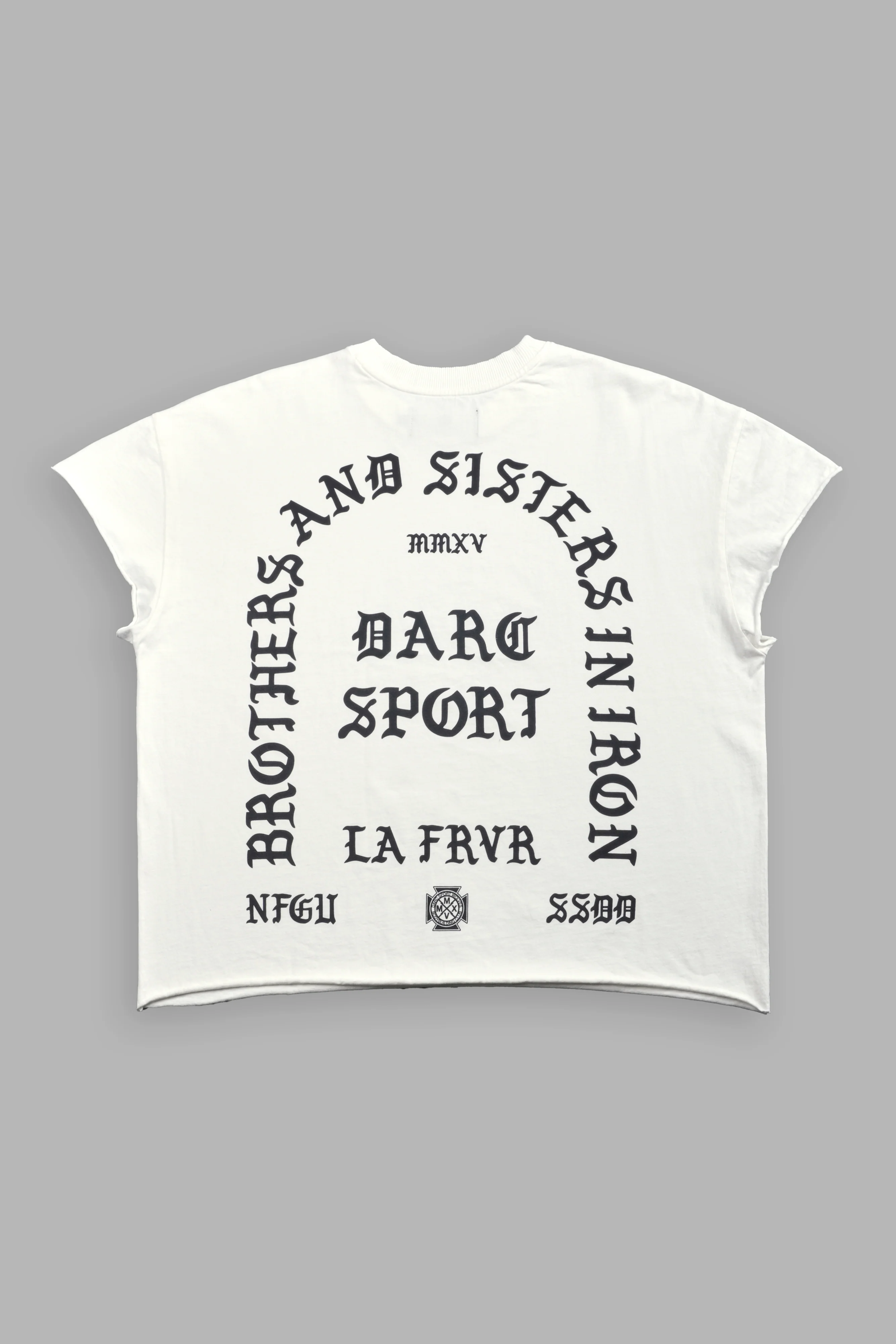 La Cherub Grunge Mid Length Raw Hem Cap Sleeve Tee in Cream