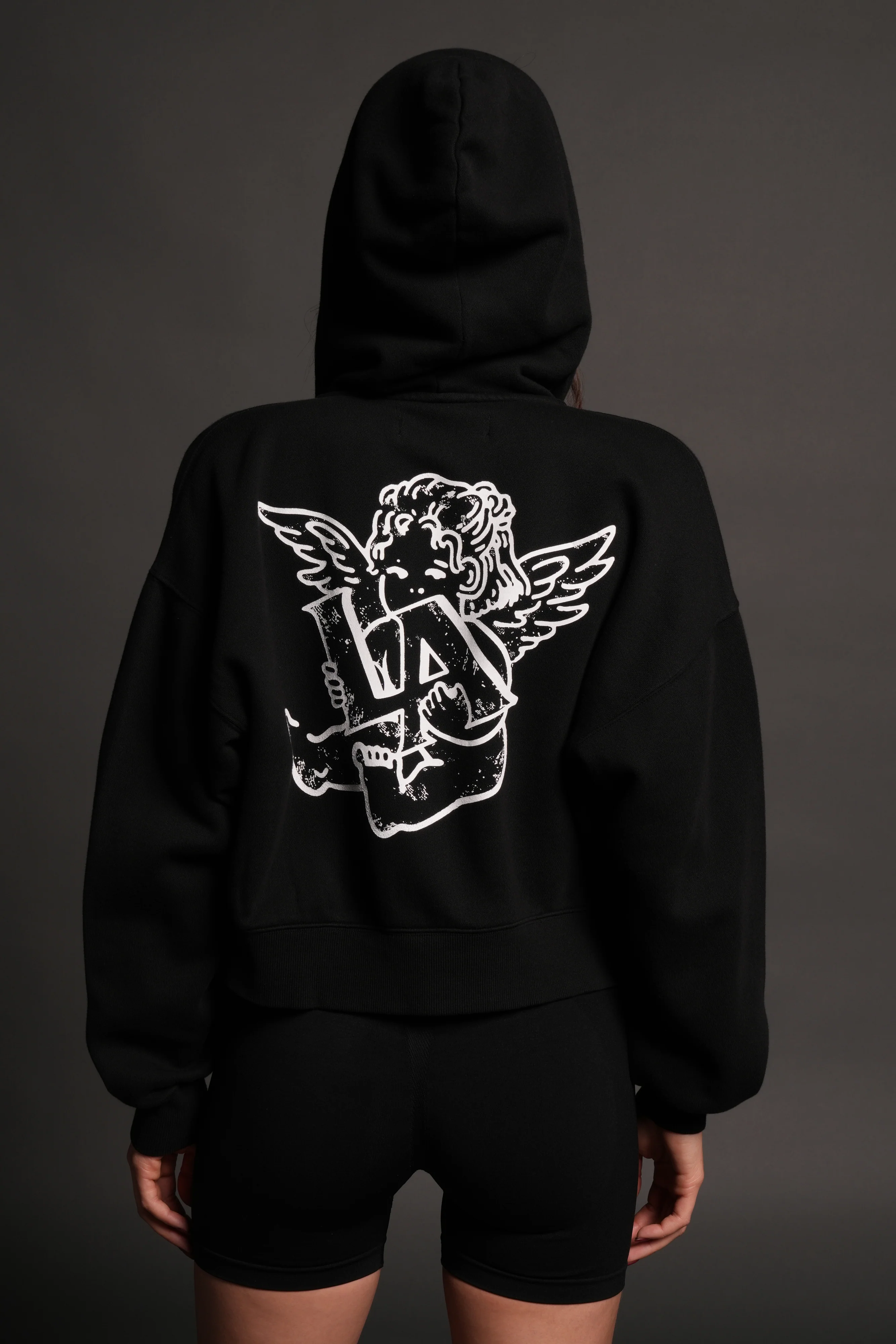 Los Cherub Distressed Grunge Mid Length Raw Hem Zip Hoodie in Black - Image 10