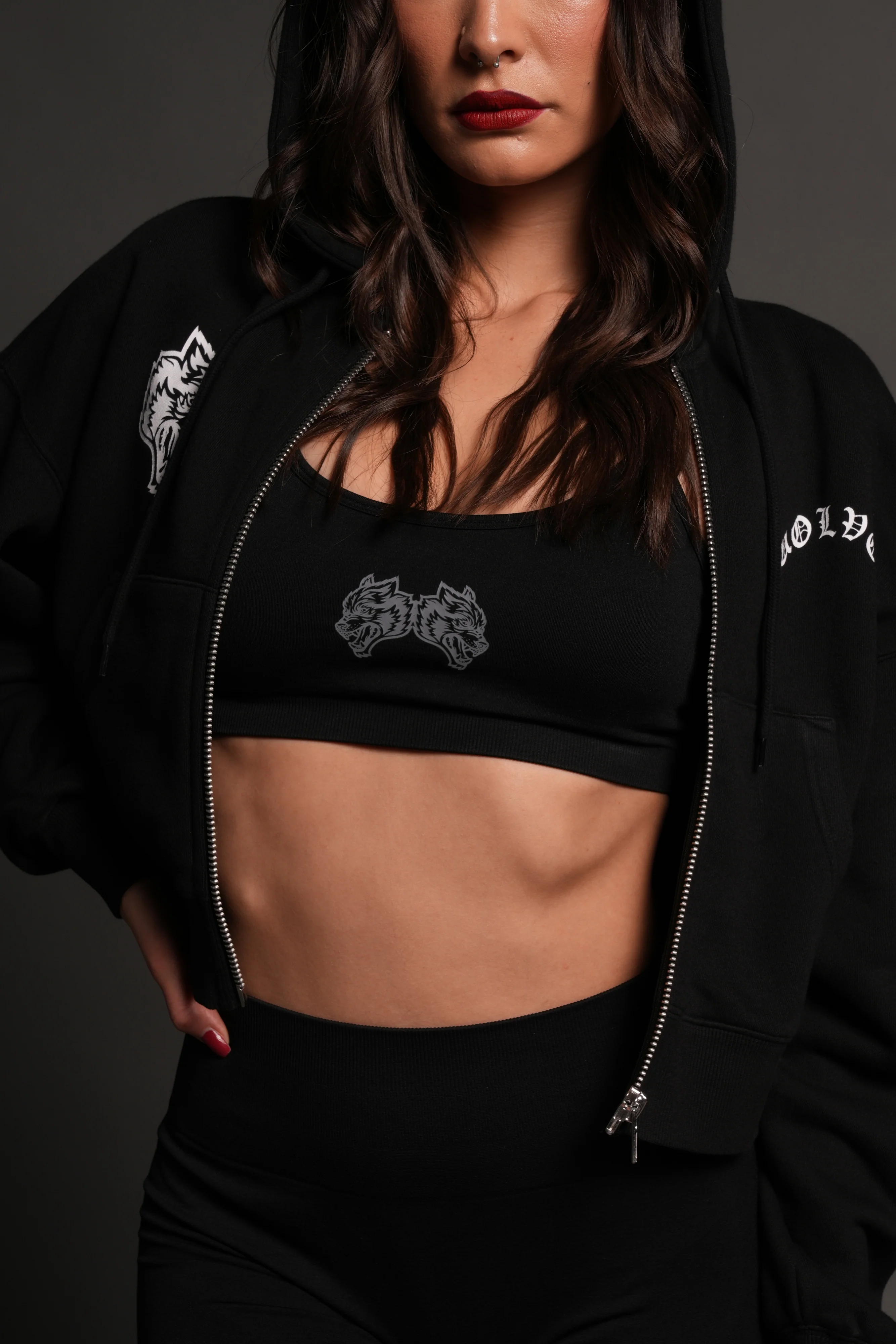 Los Cherub Distressed Grunge Mid Length Raw Hem Zip Hoodie in Black - Image 13