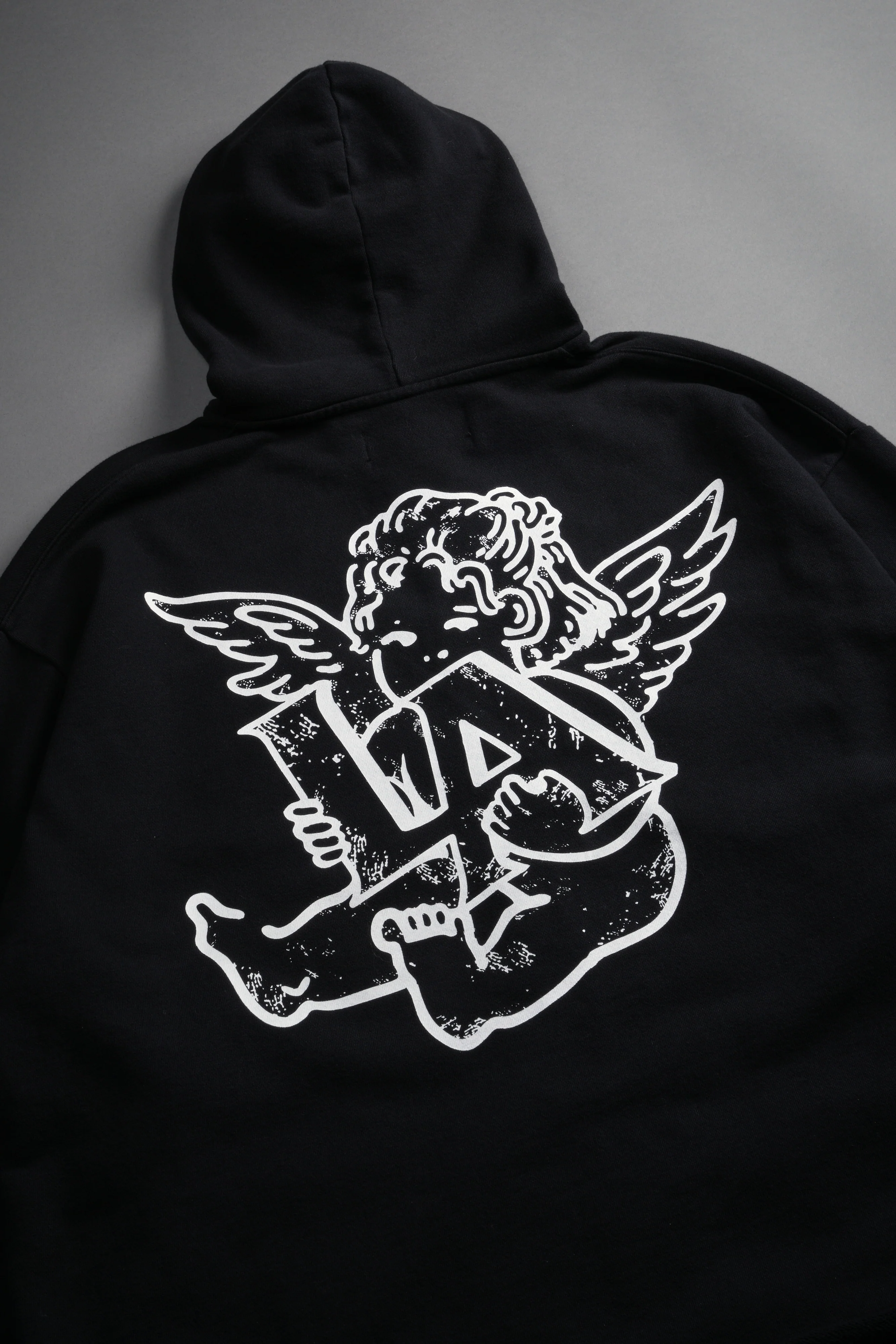 Los Cherub Distressed Grunge Mid Length Raw Hem Zip Hoodie in Black - Image 17