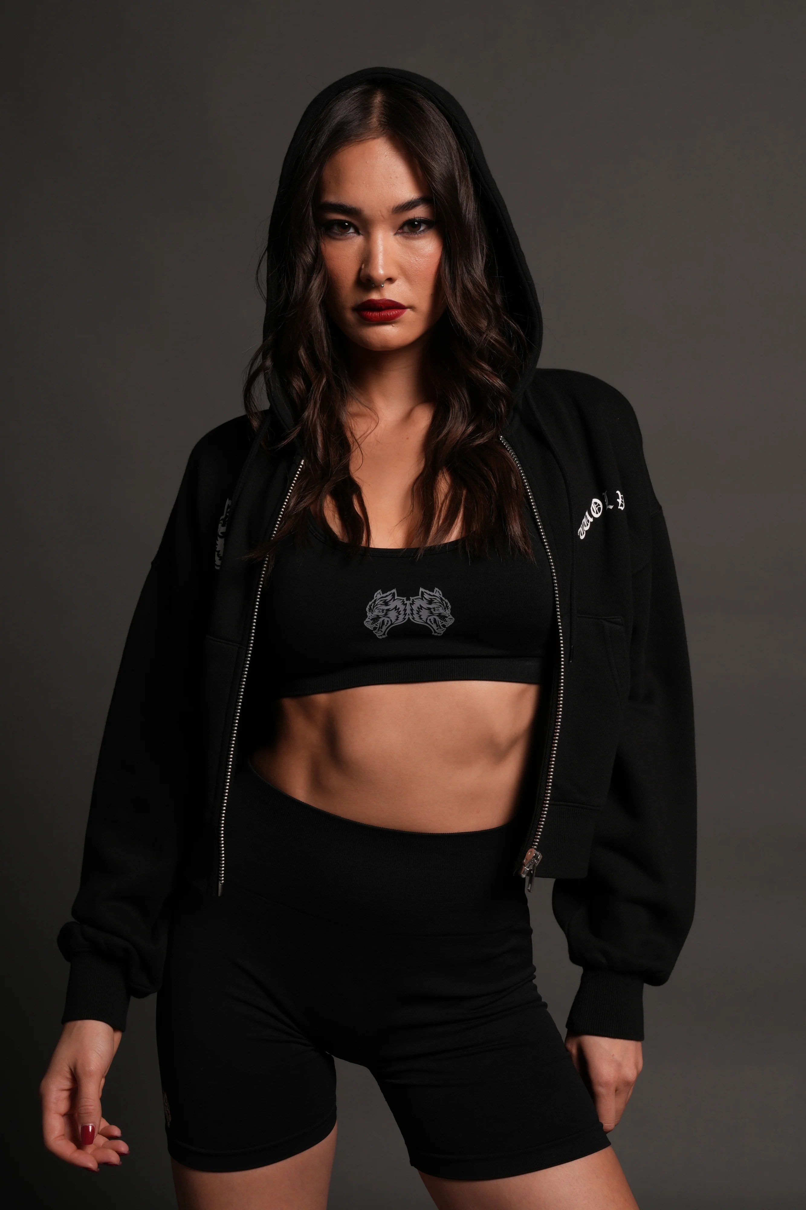 Los Cherub Distressed Grunge Mid Length Raw Hem Zip Hoodie in Black - Image 9