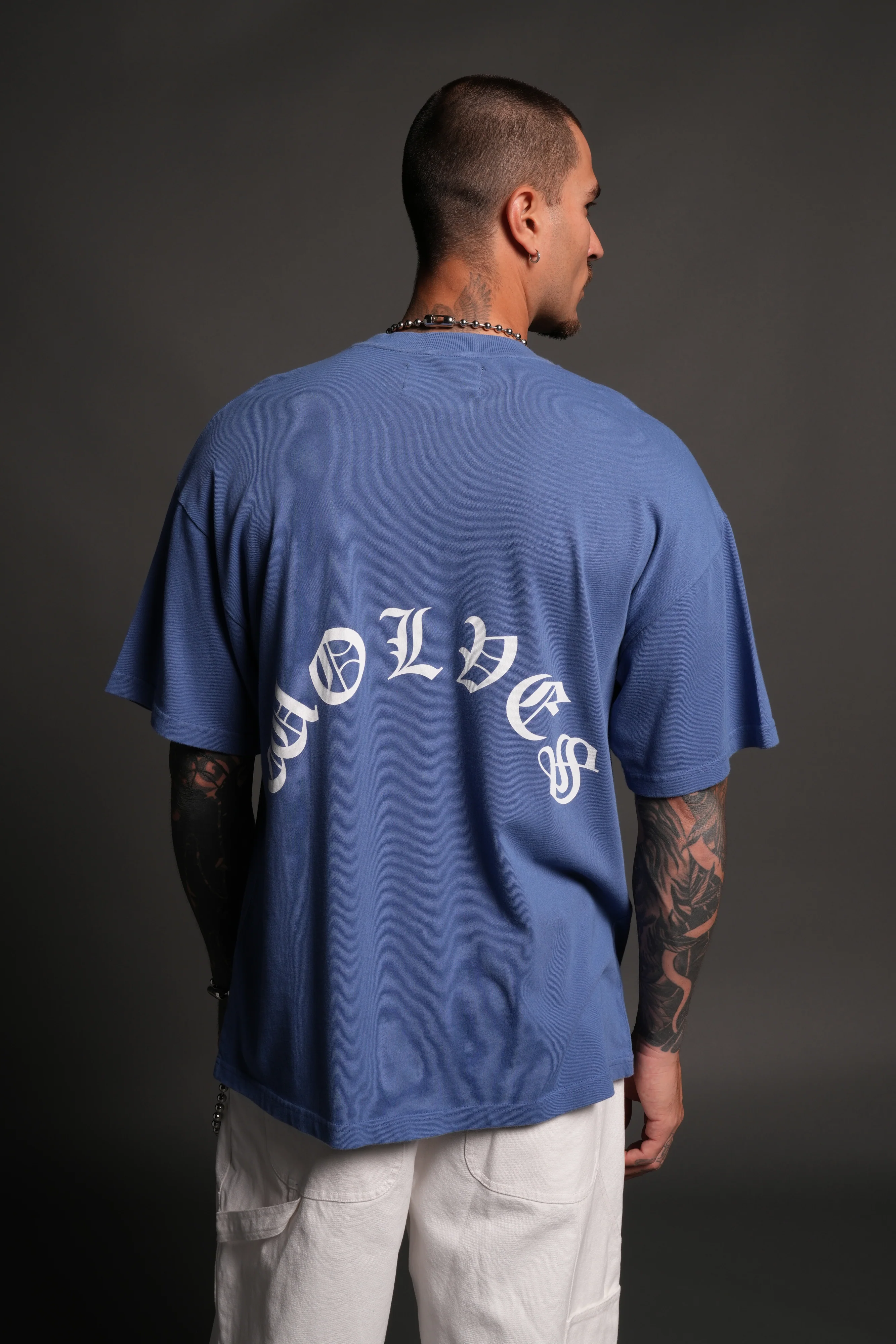 Los Cherub Premium Oversized Tee in La Blue - Image 2