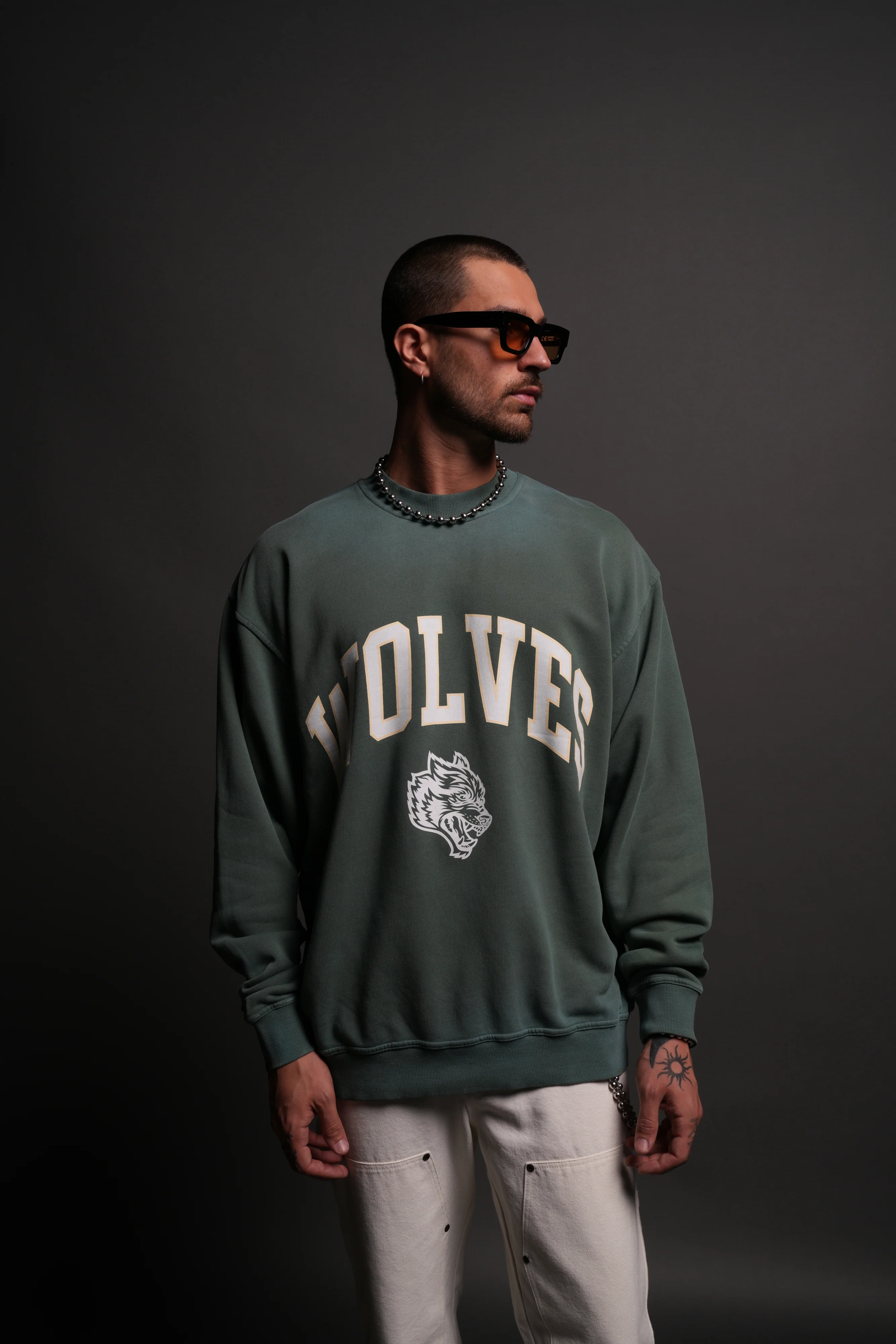 Loyalty London Unisex Crewneck in Hunter Green Driftwash - Image 4