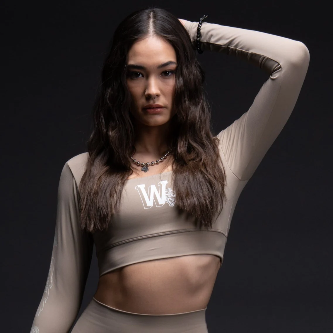 Marked L/S Jade "Energy" Top in Taupe