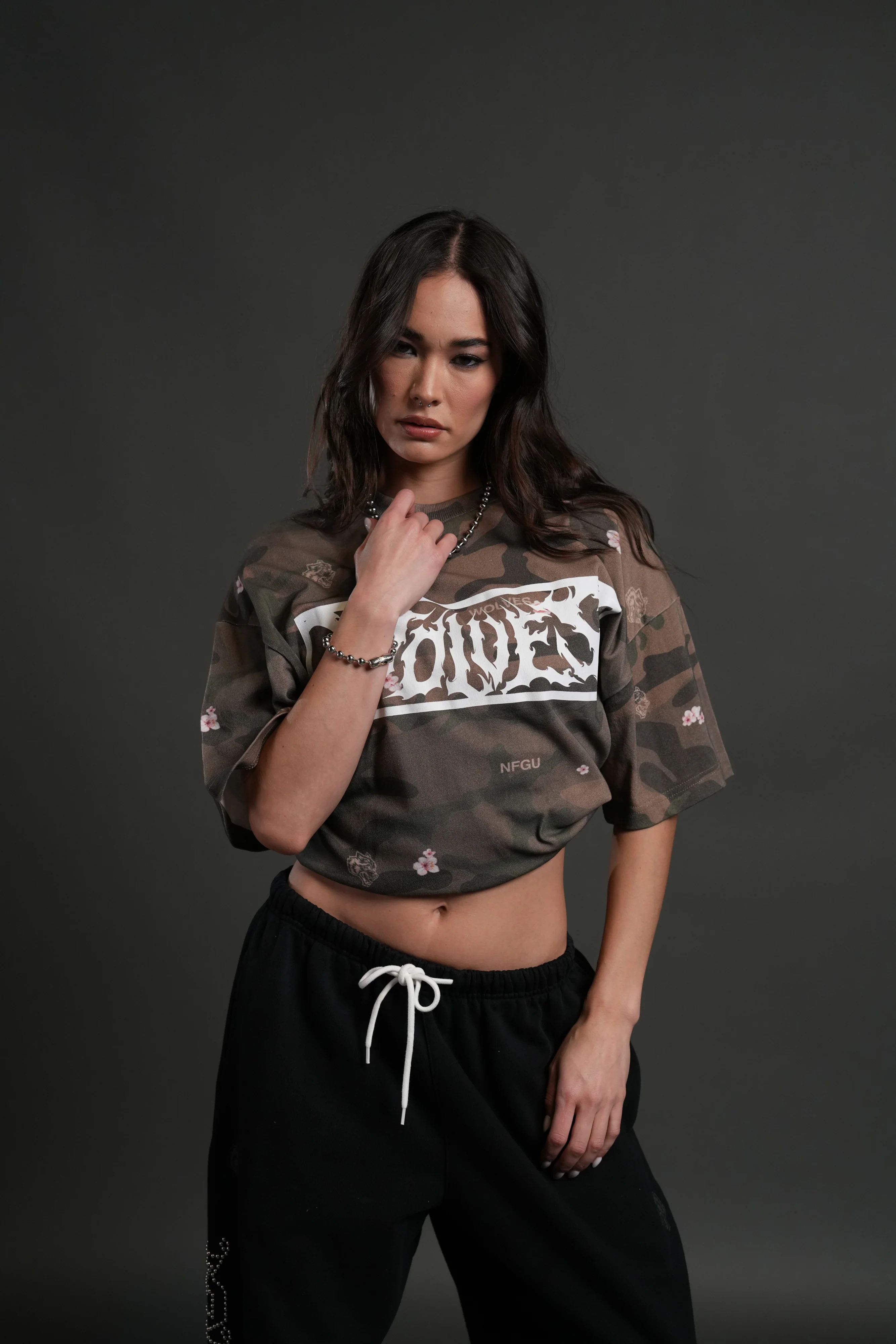 Midnight Wolves Unisex "Premium" Oversized Tee in Vintage Blossom Woodland Camo - Image 4