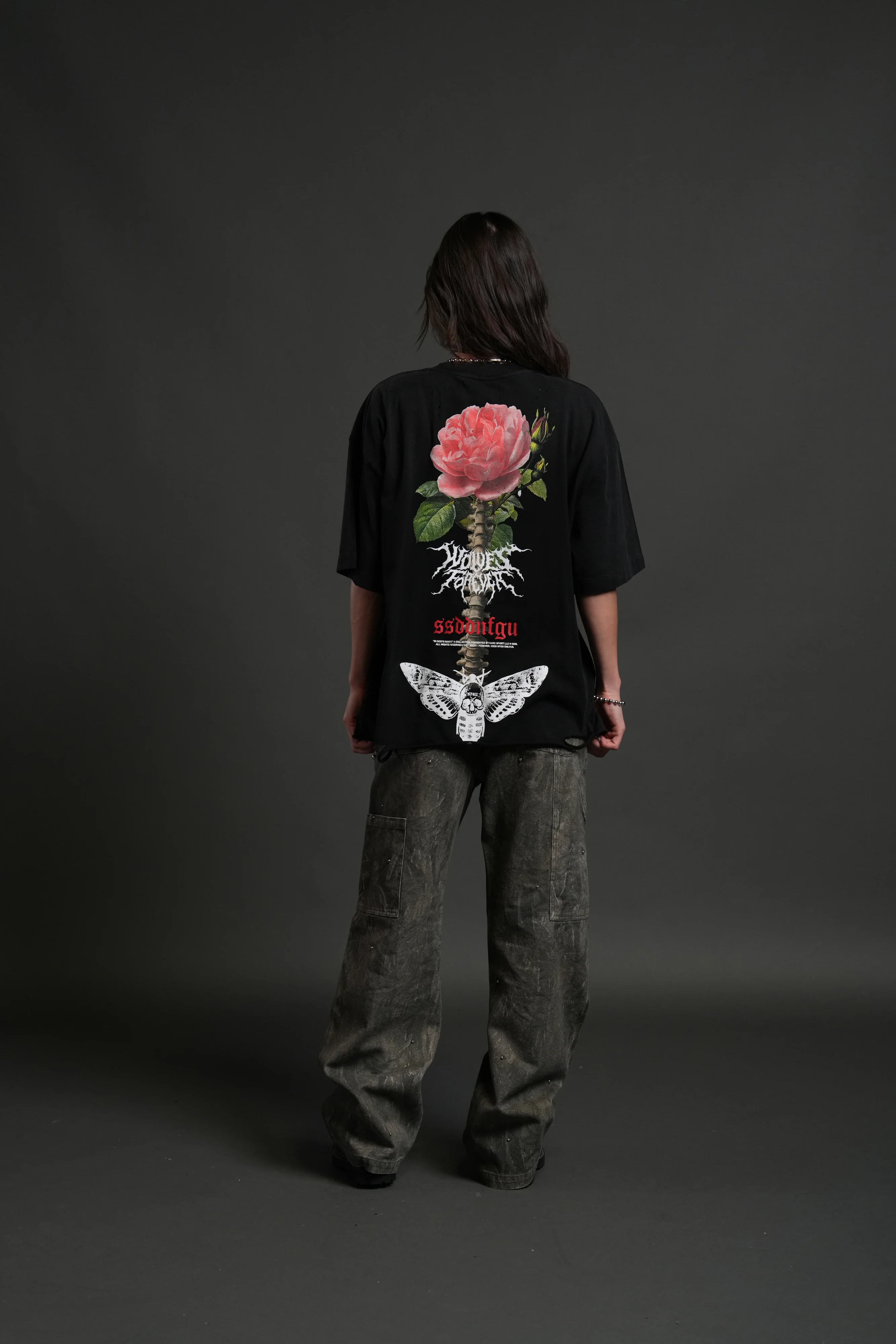 Mori Rose Distressed Grunge Tee in Black Drift Wash - Image 12