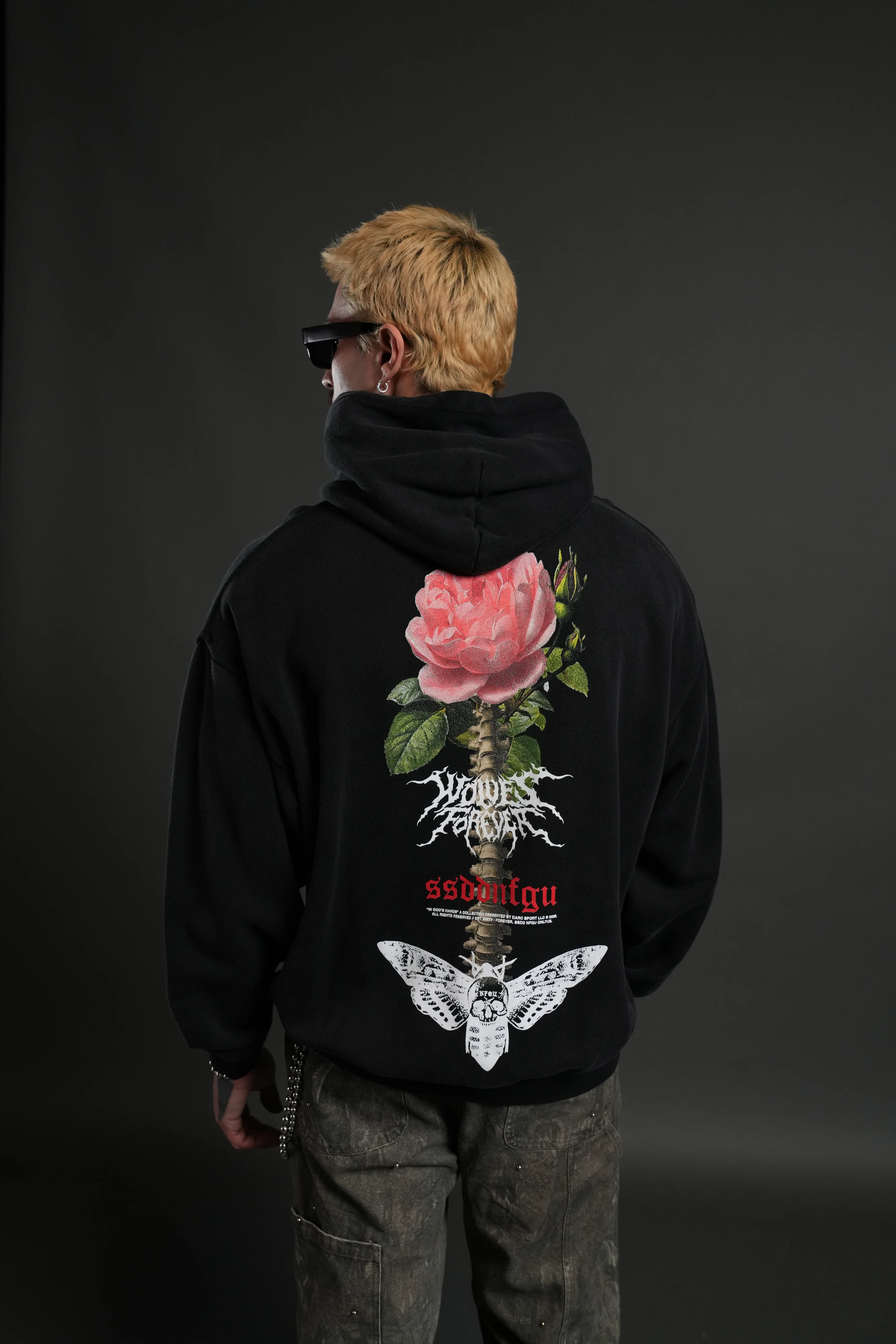 Mori Rose "Pierce" Hoodie in Black Drift Wash - Image 4