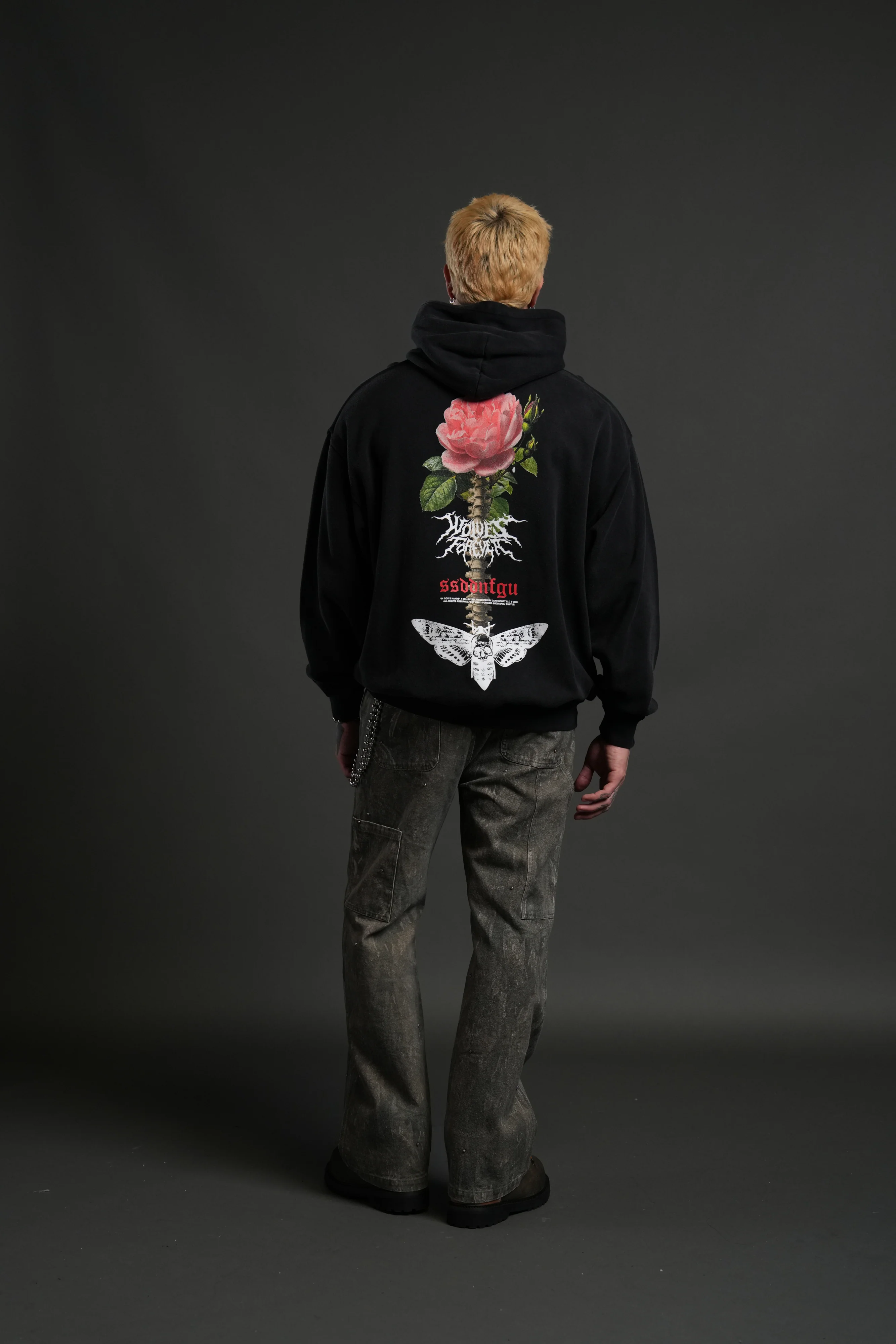 Mori Rose "Pierce" Hoodie in Black Drift Wash - Image 6