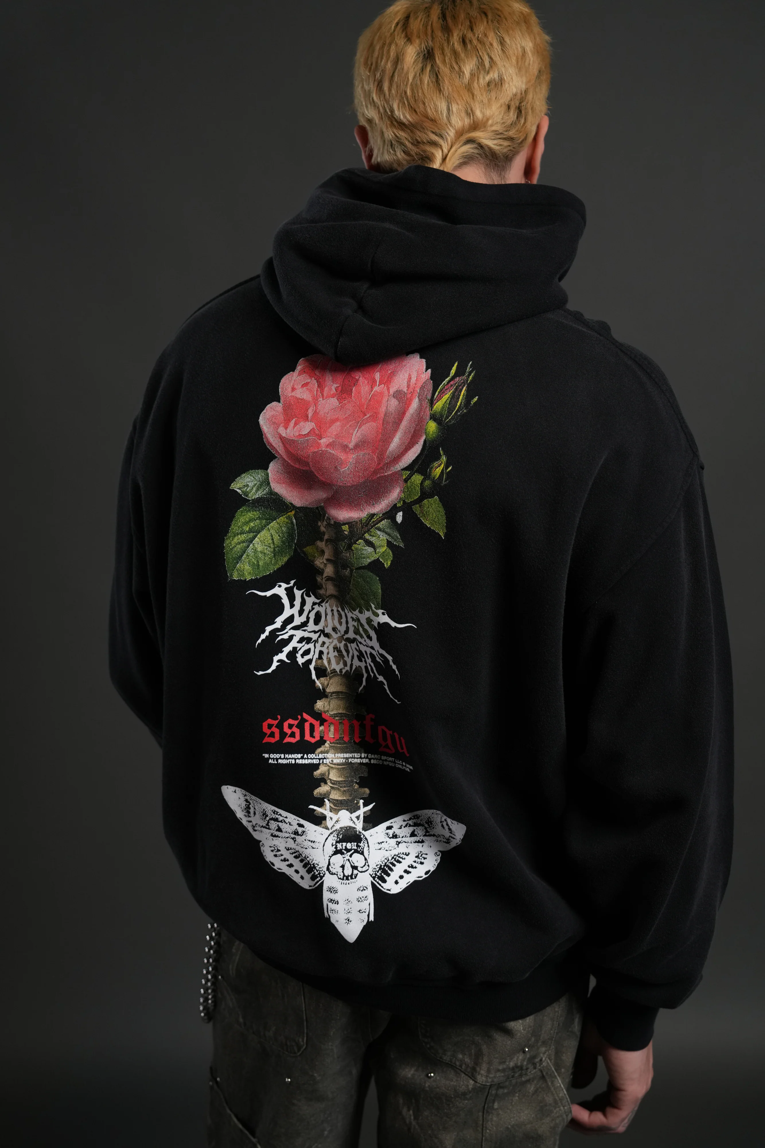 Mori Rose "Pierce" Hoodie in Black Drift Wash - Image 8