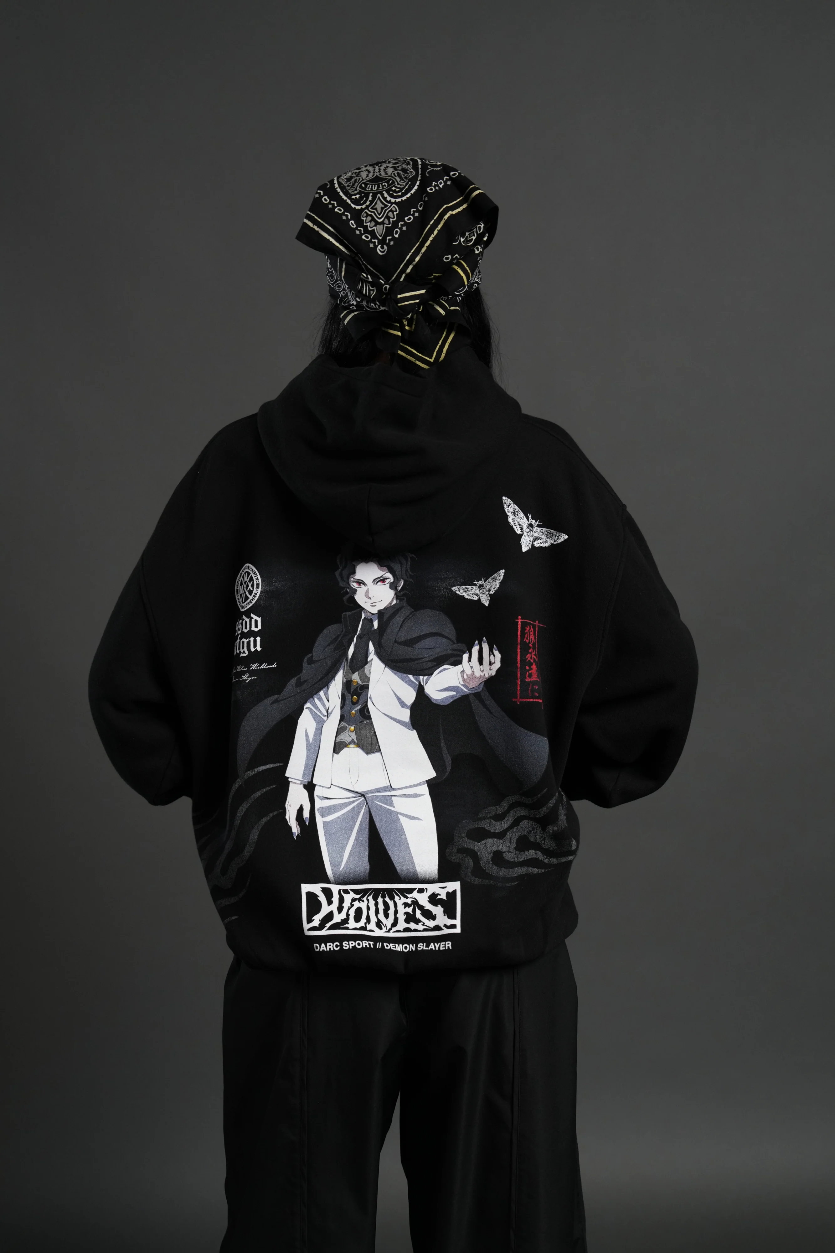 Muzan Kibutsuji "Side-By-Side" Pierce Hoodie in Black - Image 4