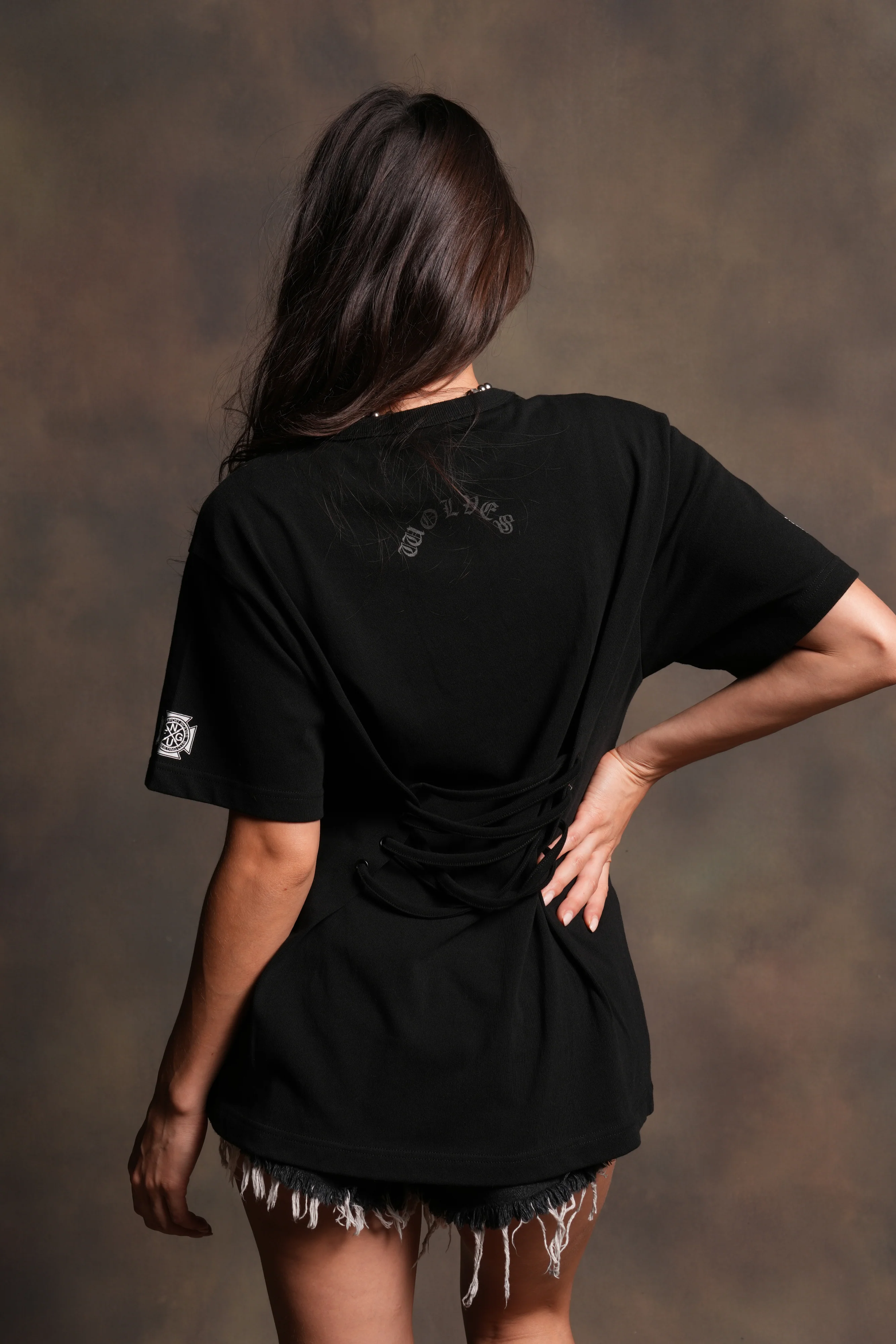 Our Clubs Oversized Lace Up Tee in Black - Image 2