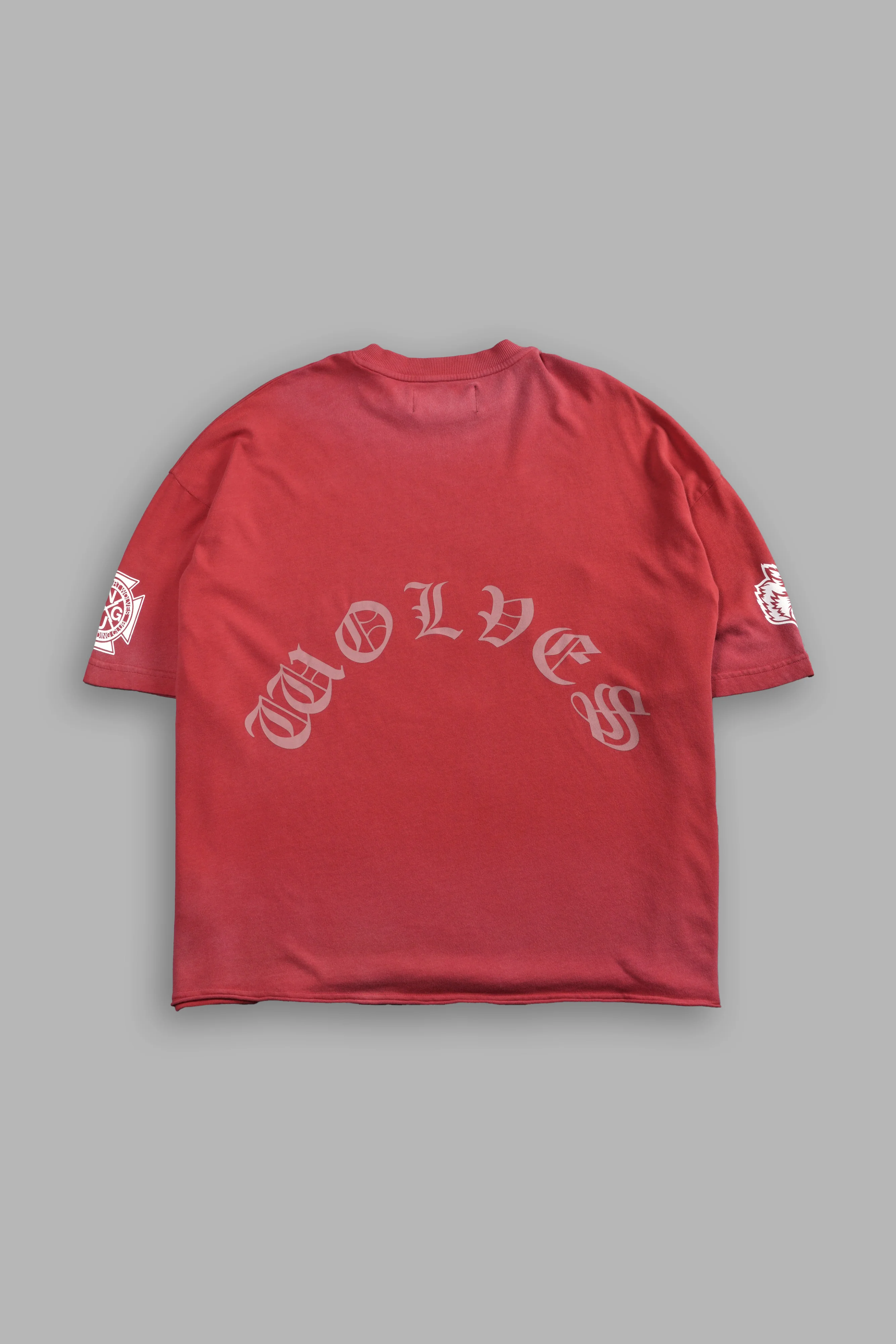 Our Clubs Premium Unisex Raw Hem "Box Cut" Tee in Roman Red Drift Wash - Image 3