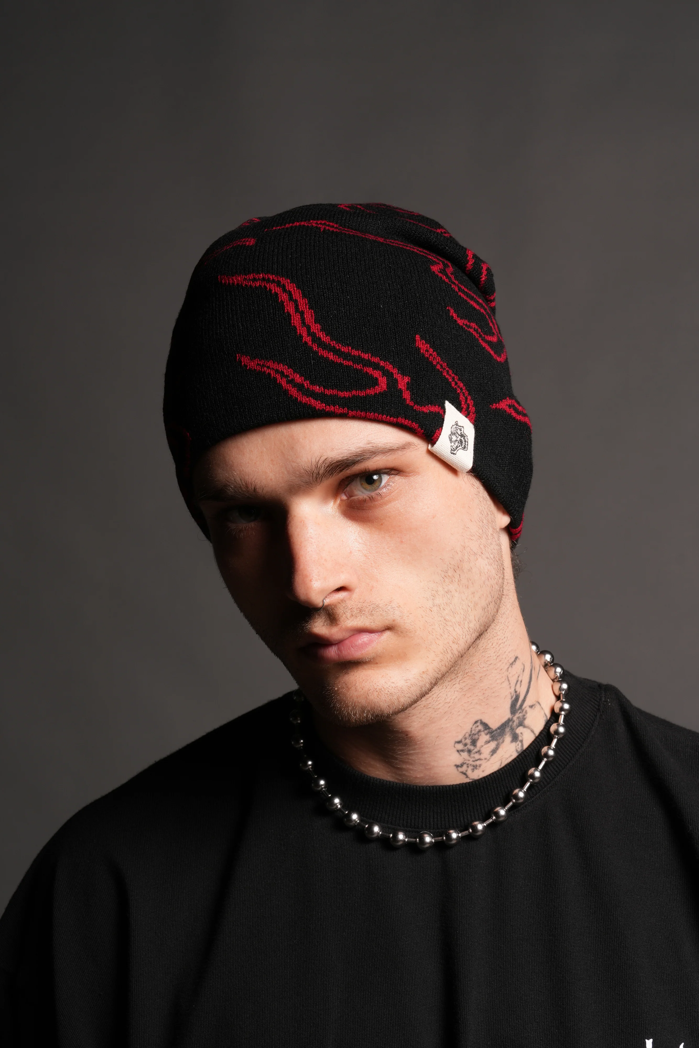 Our Fire Cap Beanie in Black/Red - Image 2