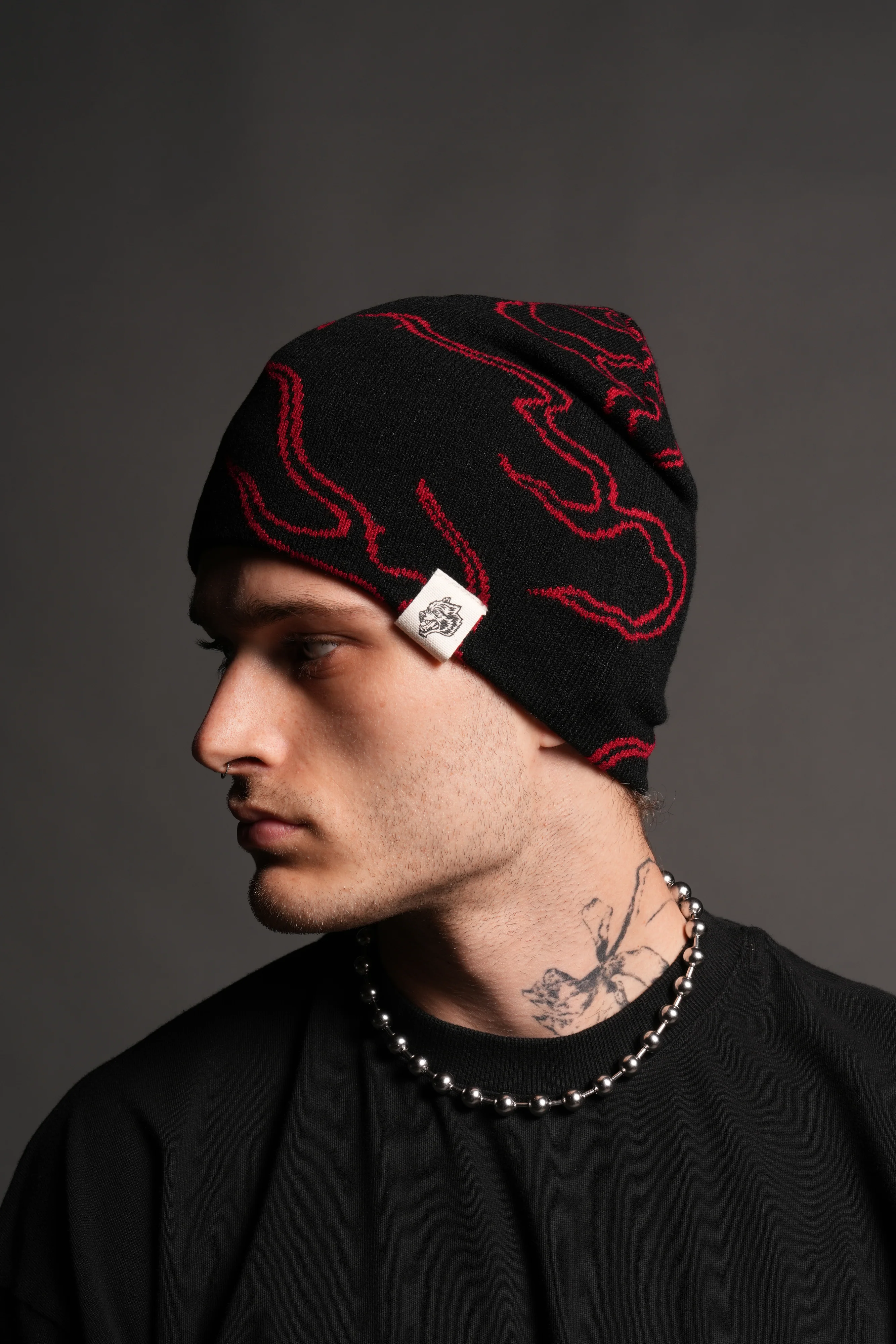 Our Fire Cap Beanie in Black/Red - Image 4