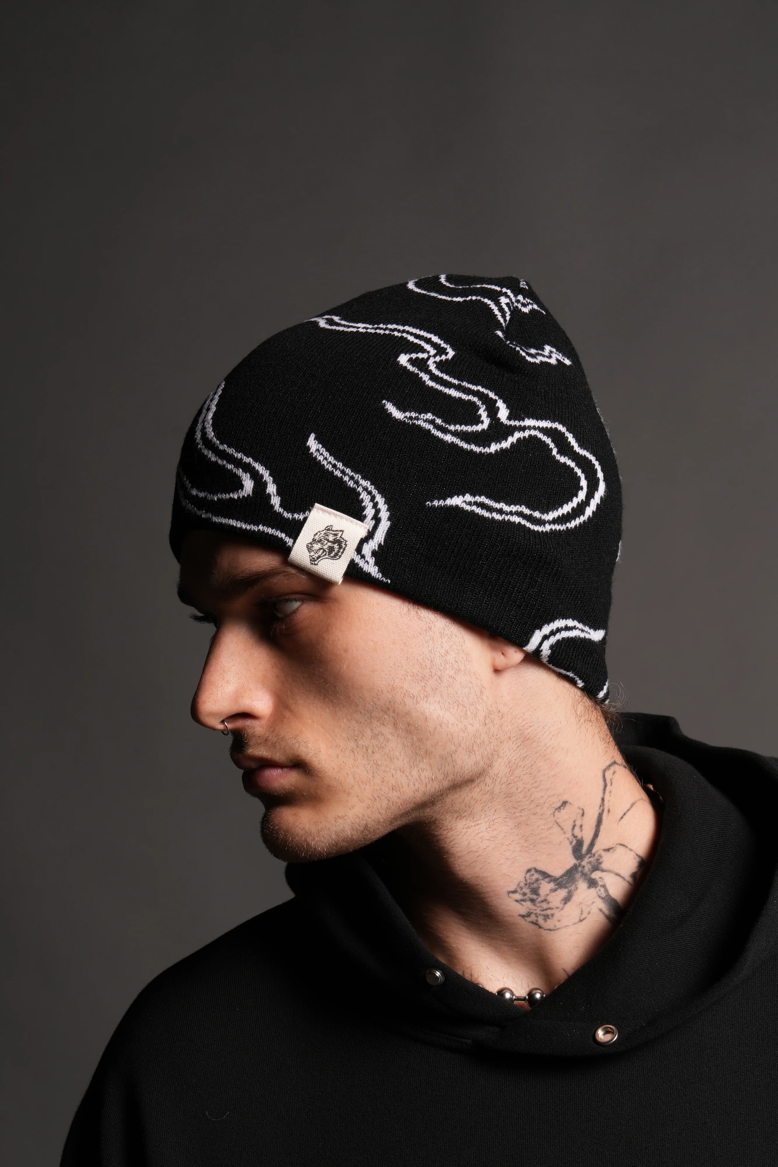 Our Fire Cap Beanie in Black/White - Image 4