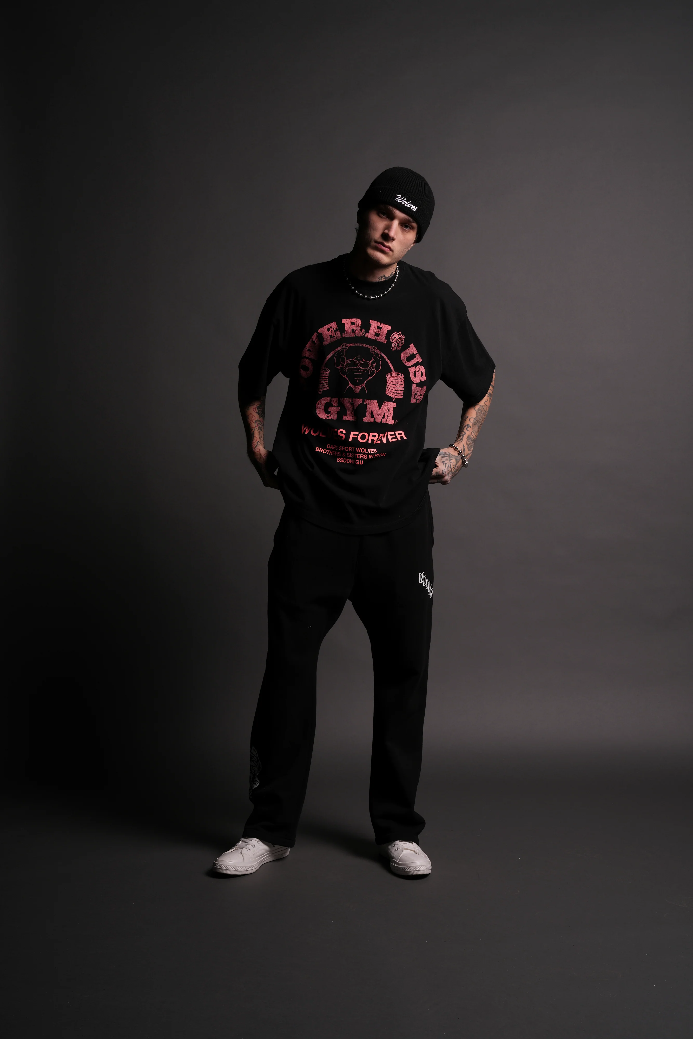 Powerhouse Of The Wolves V2"Premium" Oversized Tee in Black/Neon Pink - Image 4