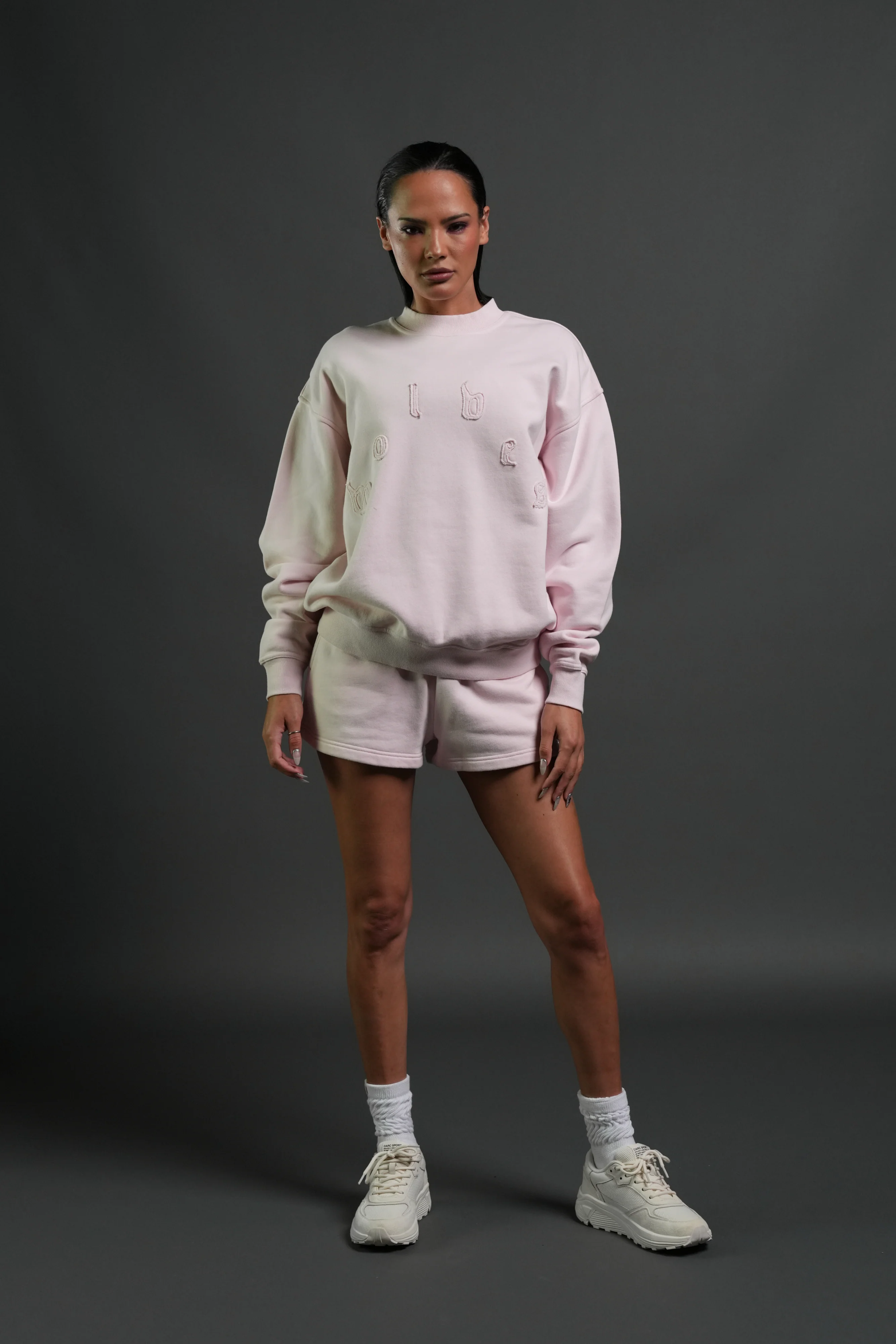 Pyramid Wolves Applique London Crewneck in Blush Pink - Image 3
