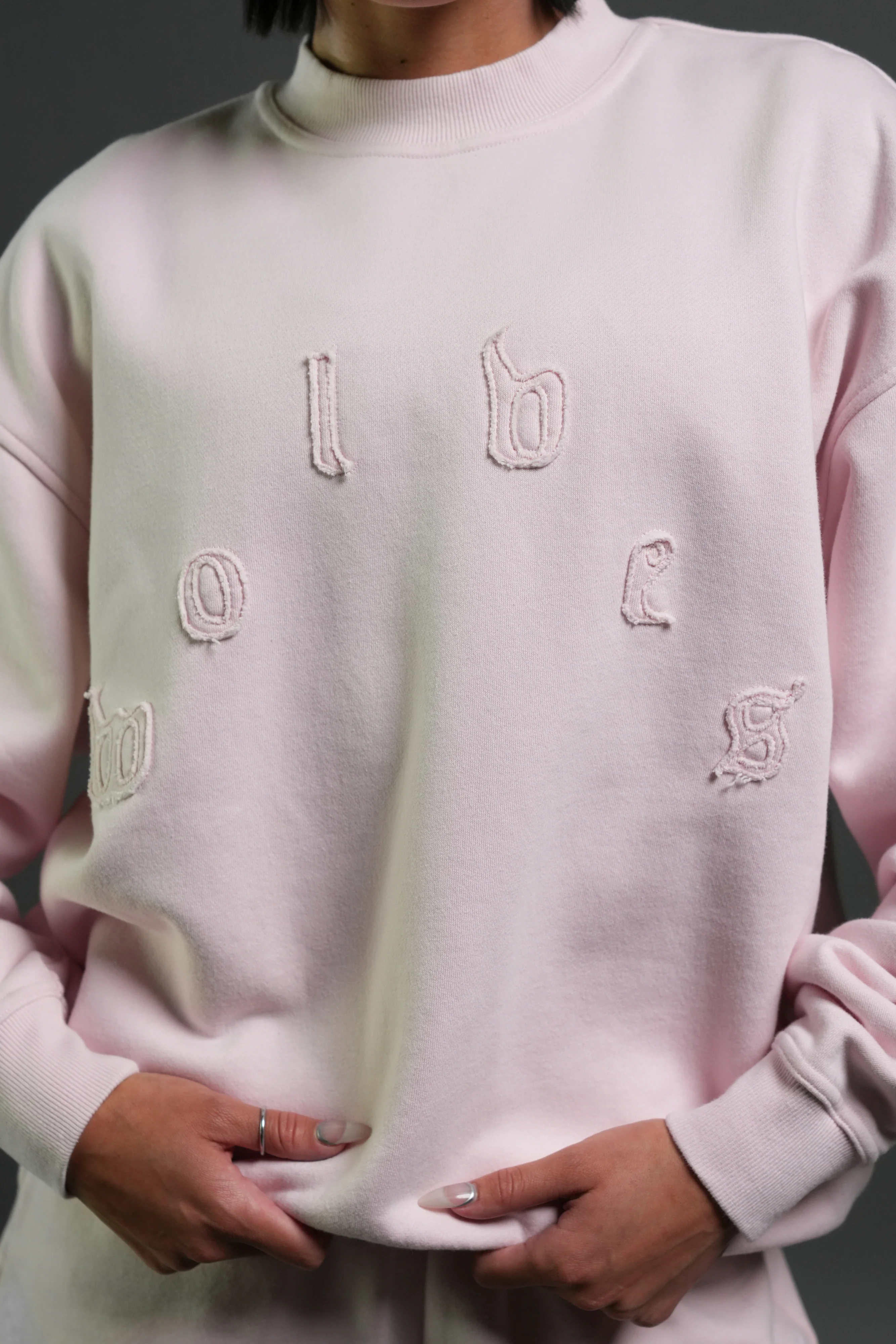 Pyramid Wolves Applique London Crewneck in Blush Pink - Image 5