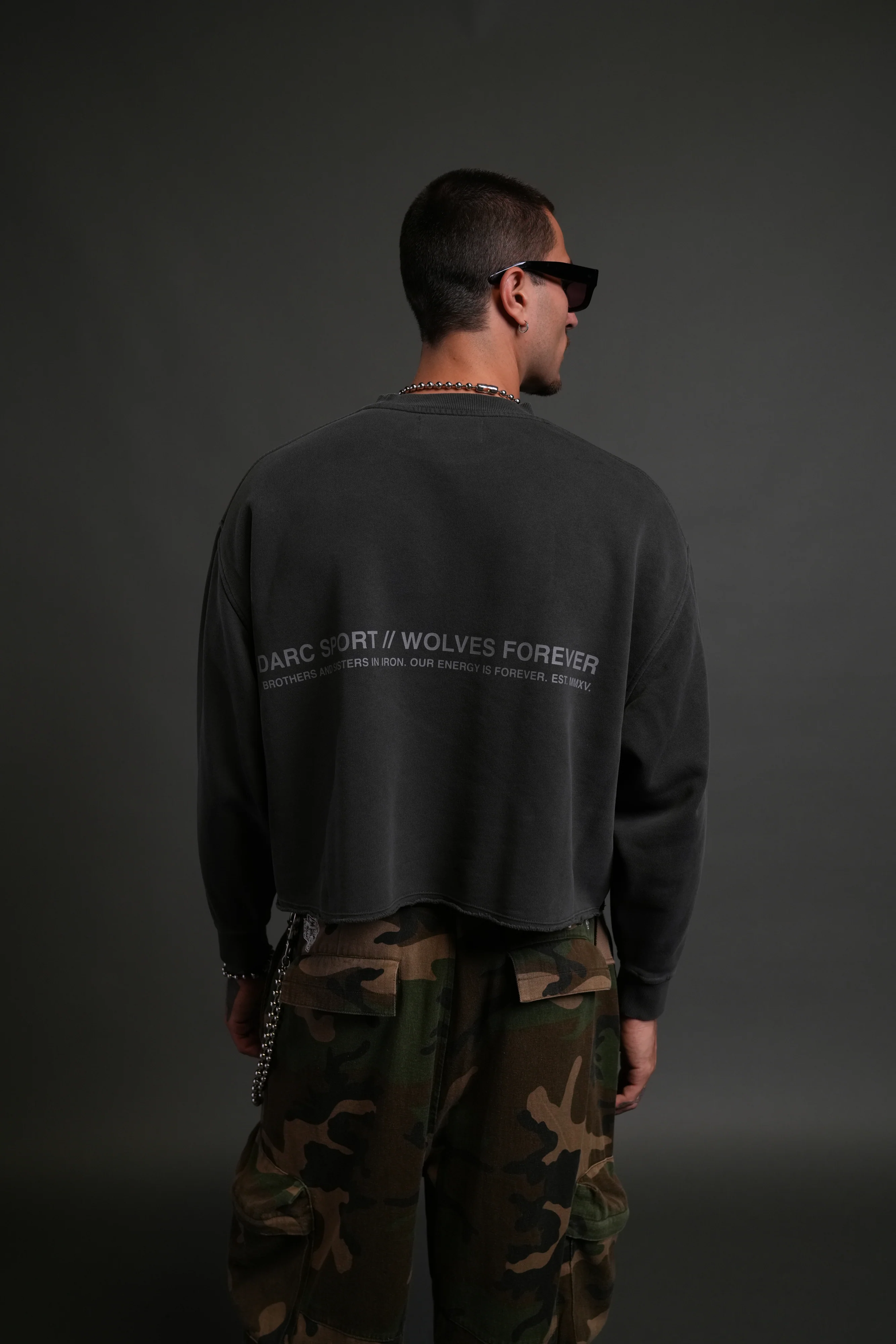 Pyramid Wolves Raw Hem "Box Cut" Crewneck in Wolf Gray - Image 2