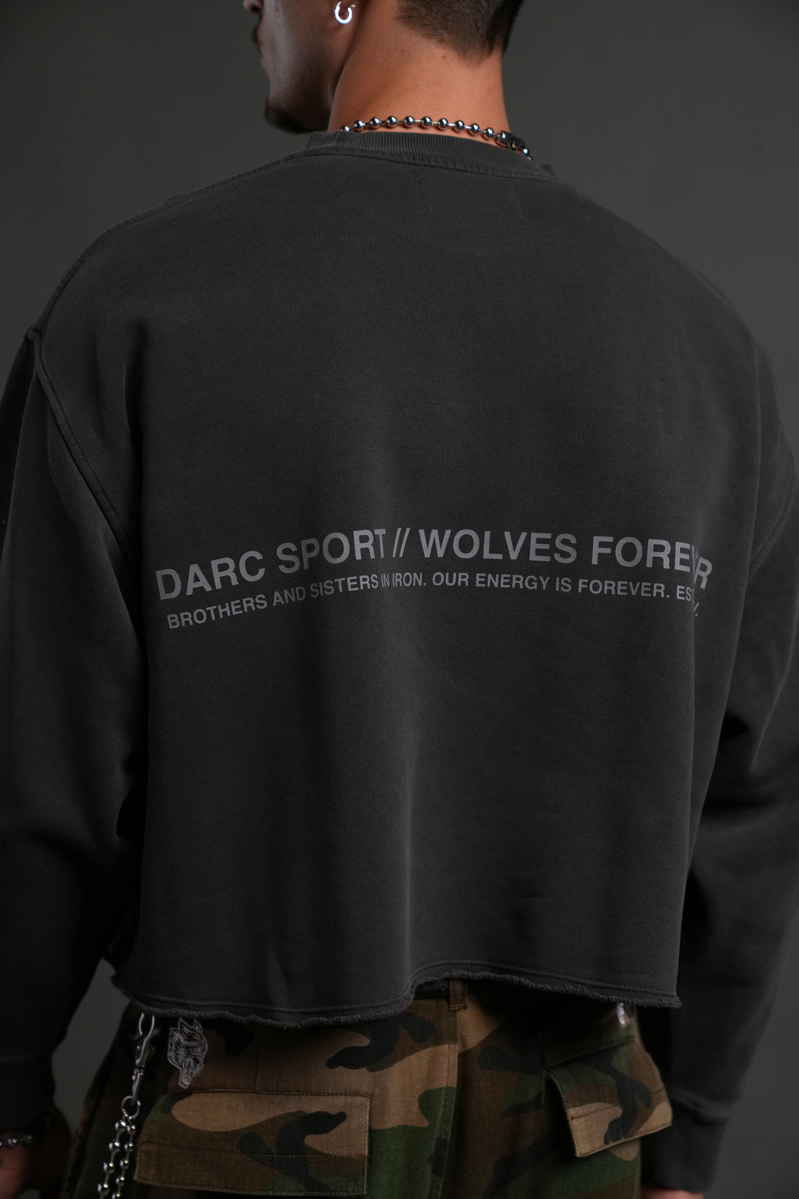 Pyramid Wolves Raw Hem "Box Cut" Crewneck in Wolf Gray - Image 8
