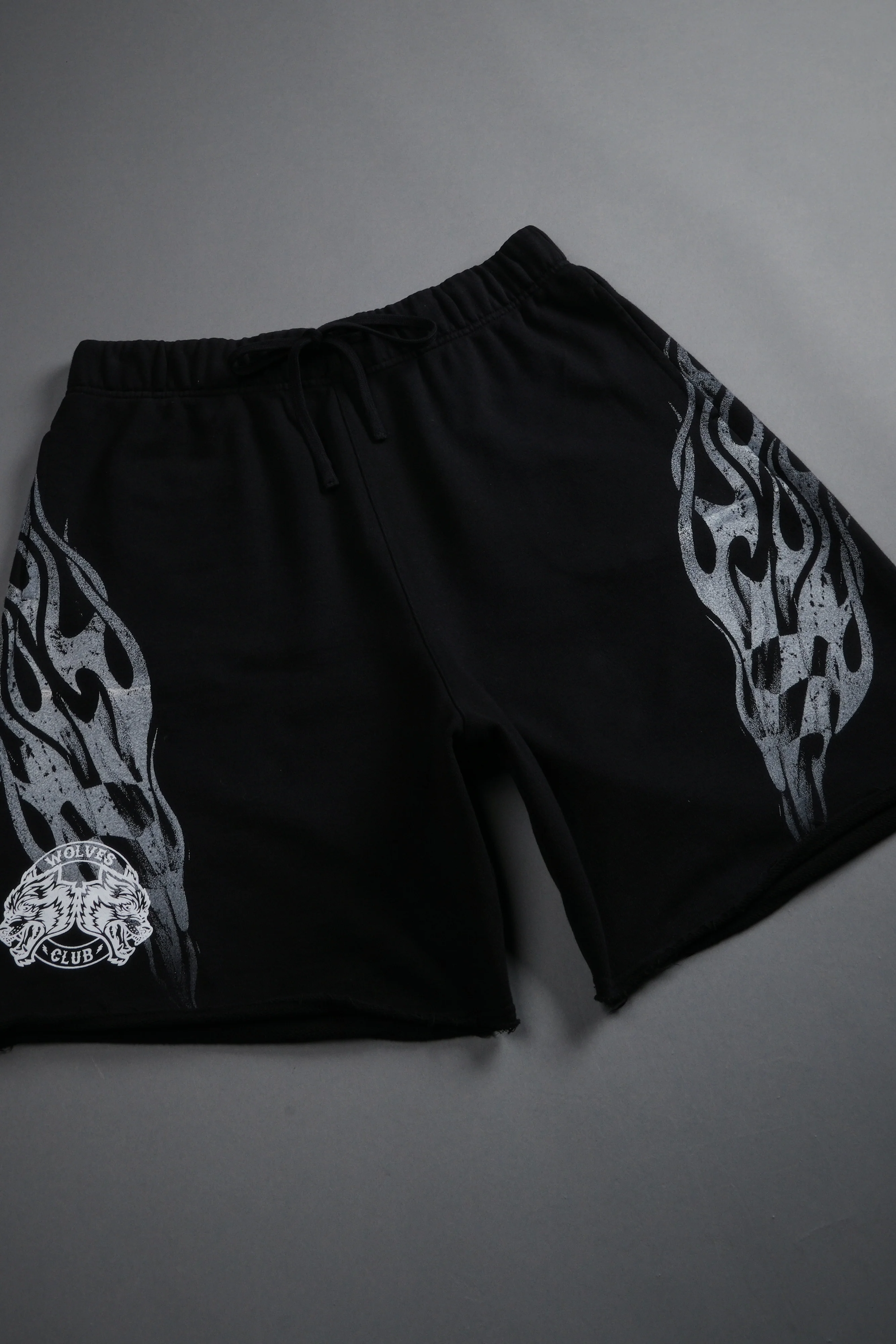 Race Inferno Grunge Oversized Raw Hem Post Lounge Sweat Shorts in Black - Image 3