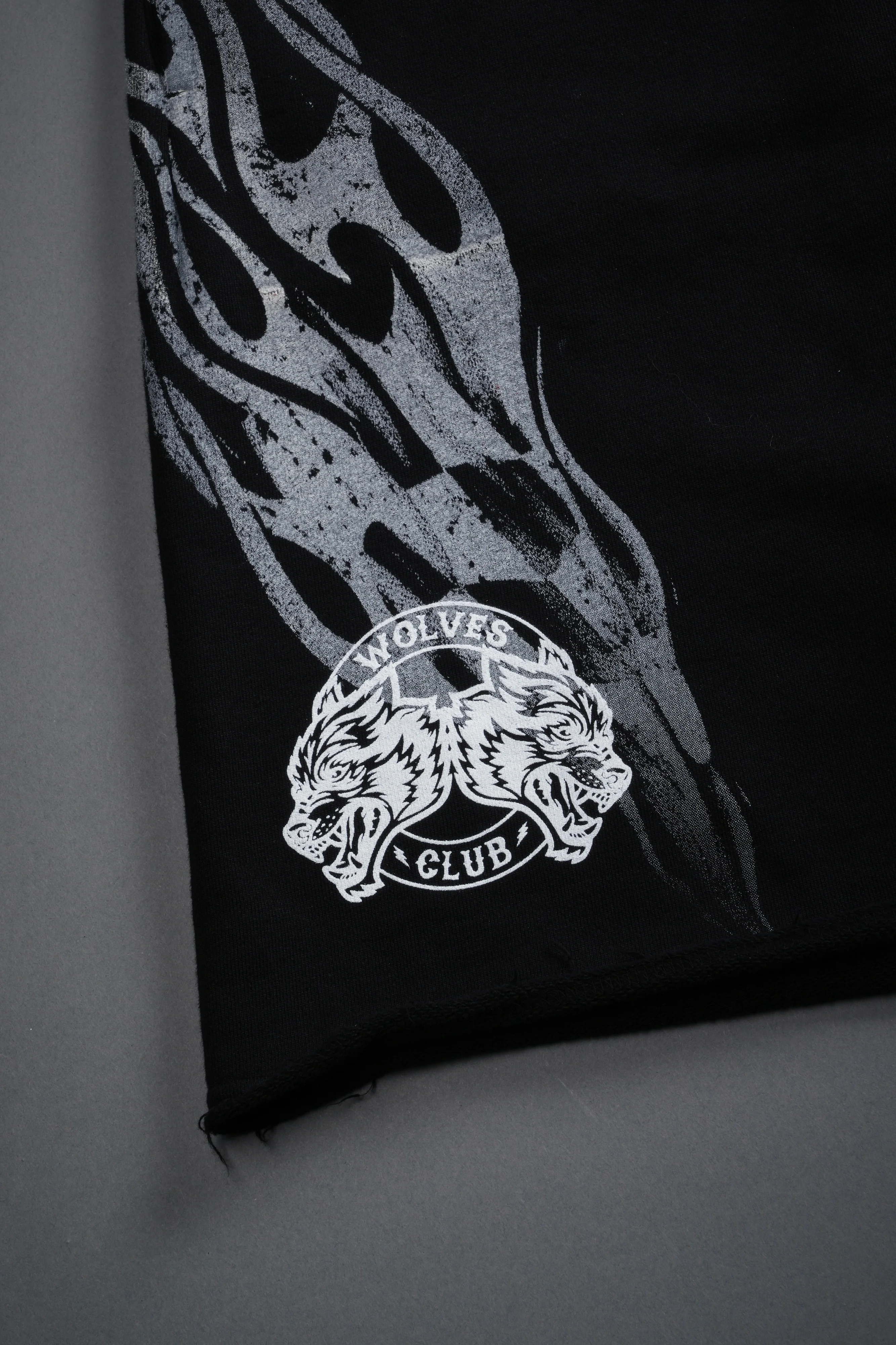 Race Inferno Grunge Oversized Raw Hem Post Lounge Sweat Shorts in Black - Image 4