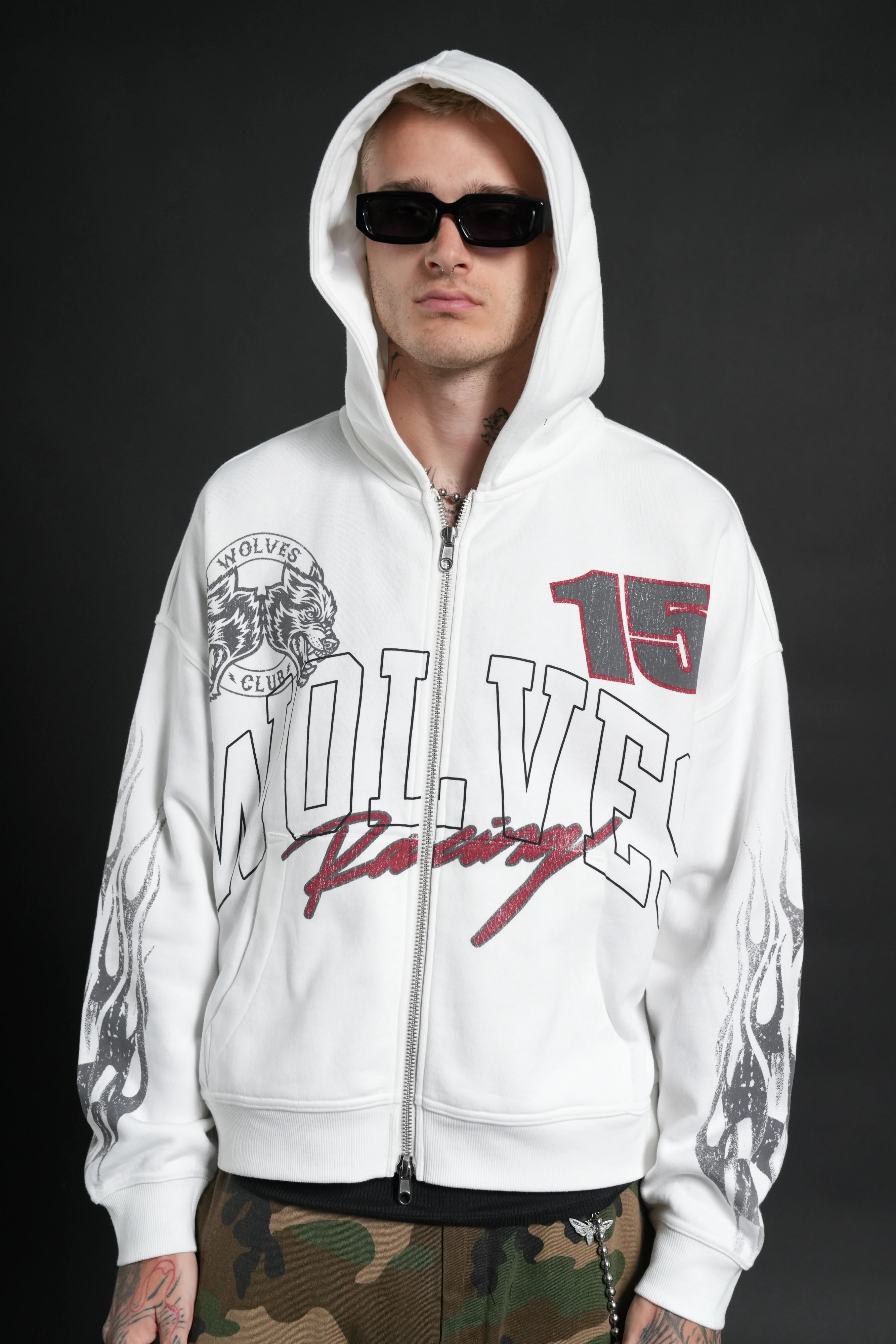 Race Inferno Vex Double Zip Hoodie in Cream - Image 4