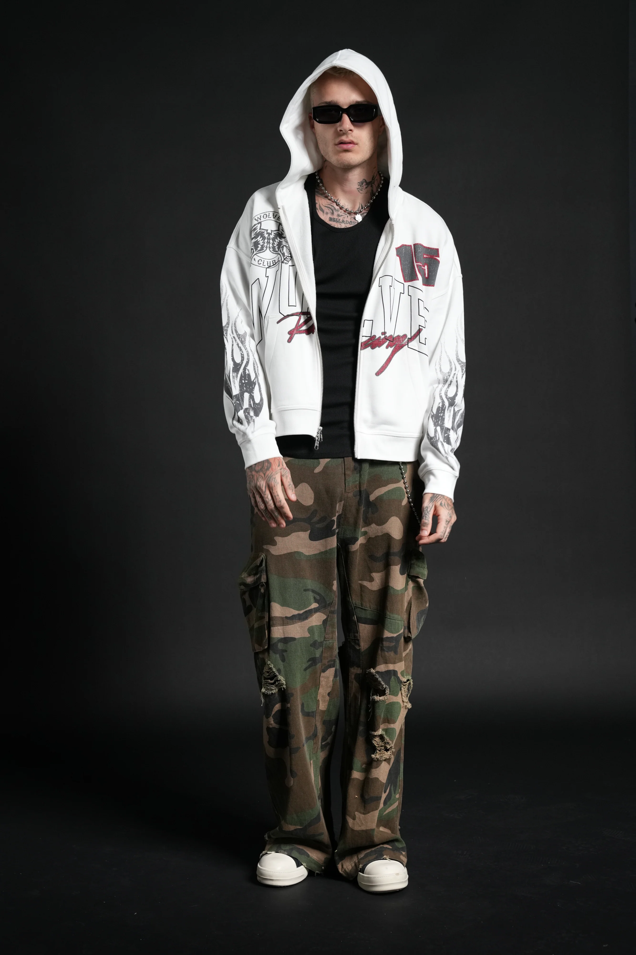 Race Inferno Vex Double Zip Hoodie in Cream - Image 5
