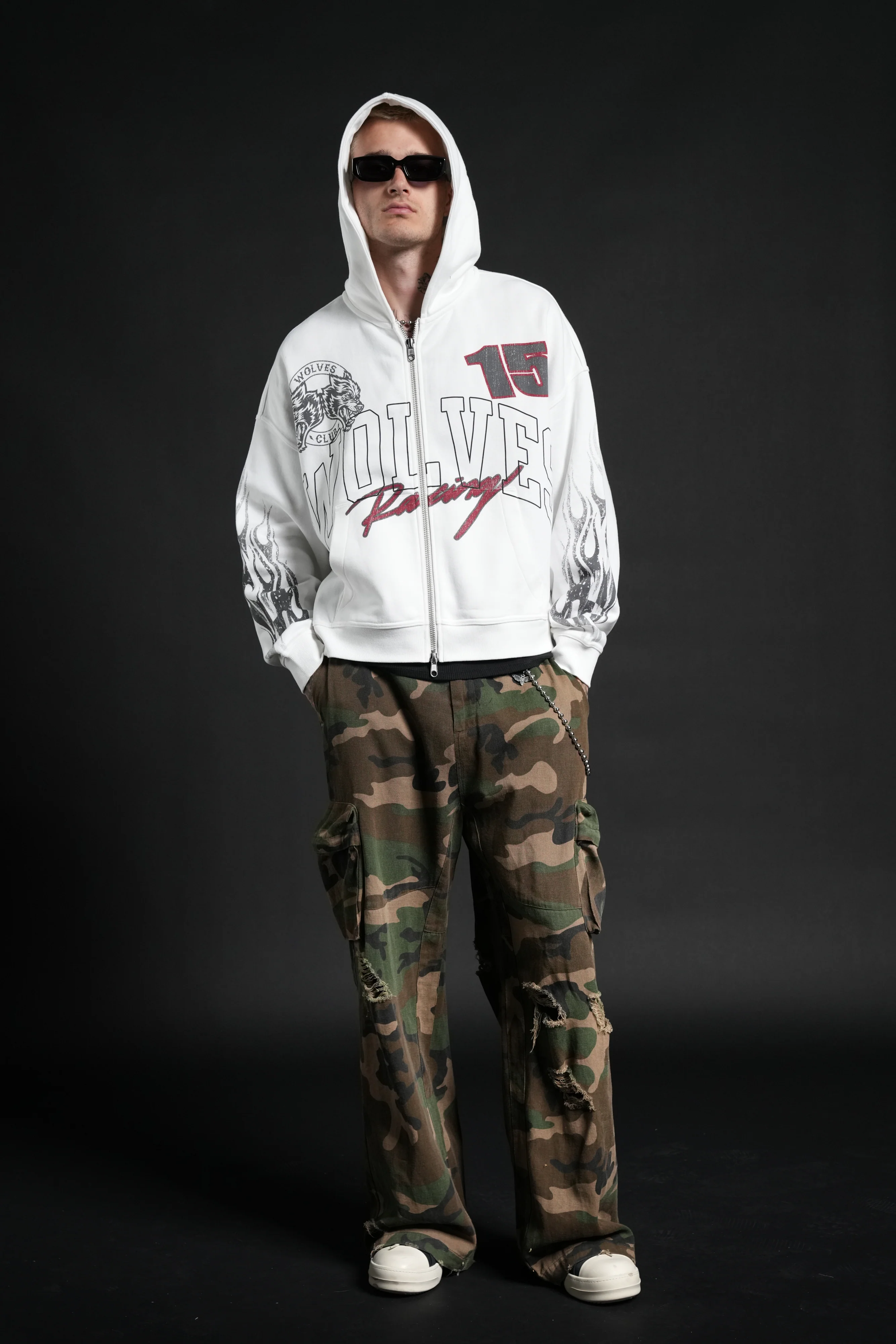 Race Inferno Vex Double Zip Hoodie in Cream - Image 6