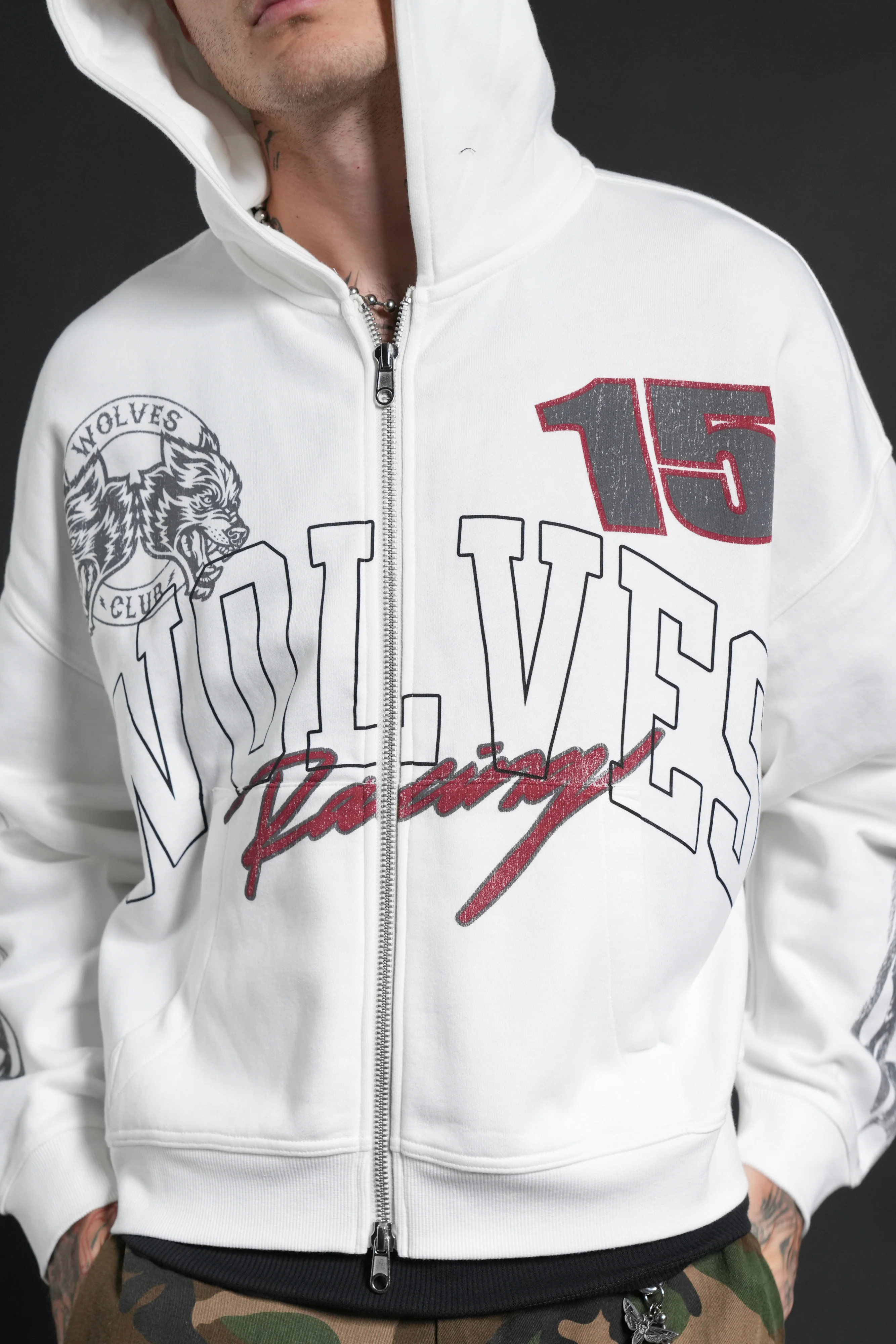 Race Inferno Vex Double Zip Hoodie in Cream - Image 8