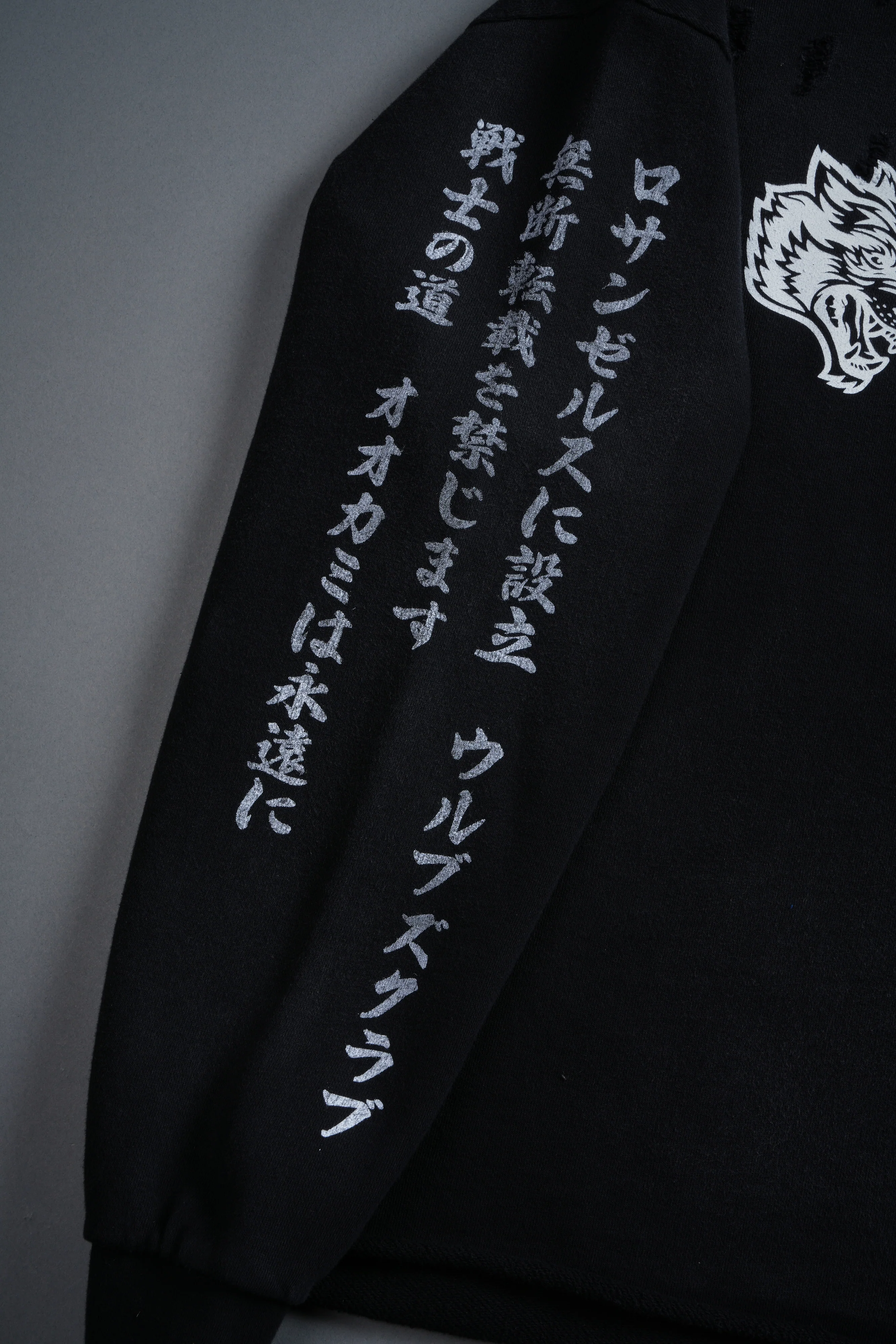 Relentless Distressed Grunge Mid Length Raw Hem Zip Hoodie in Black Sun Fade - Image 12