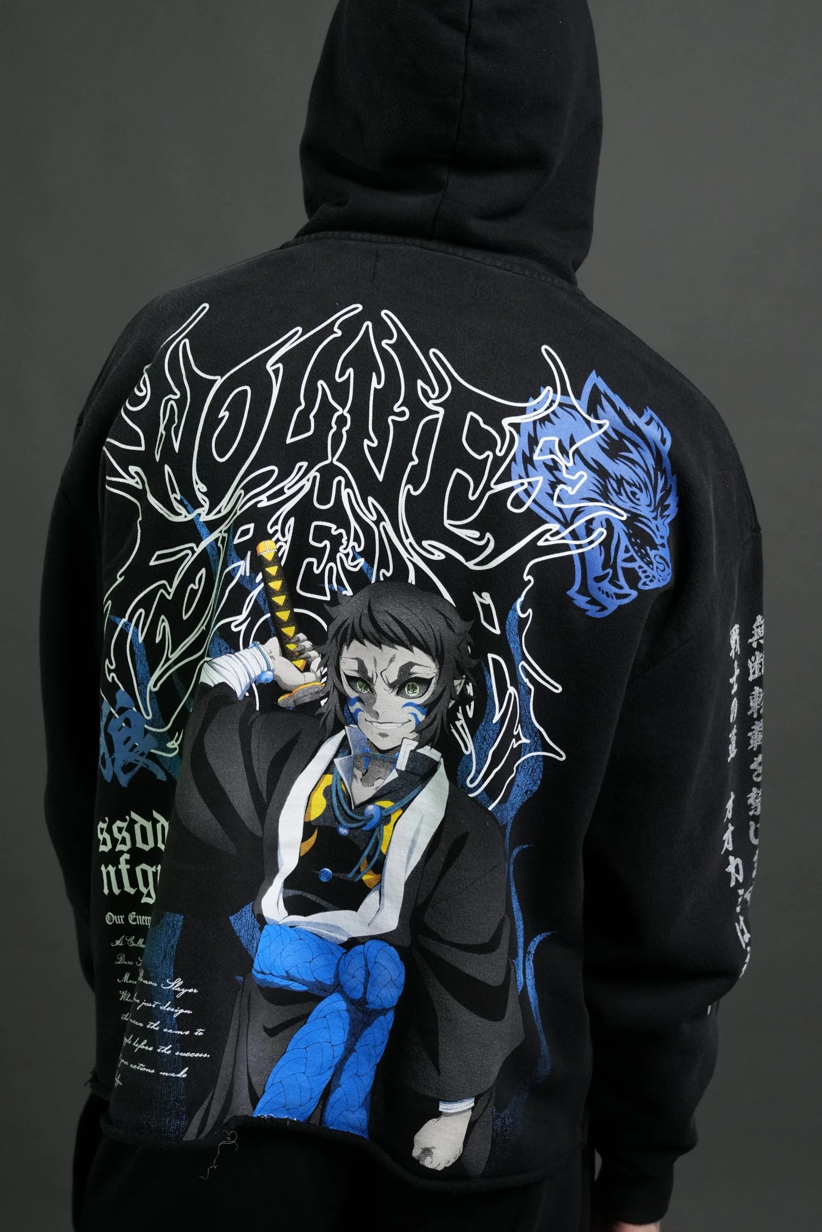 Relentless Distressed Grunge Mid Length Raw Hem Zip Hoodie in Black Sun Fade - Image 8