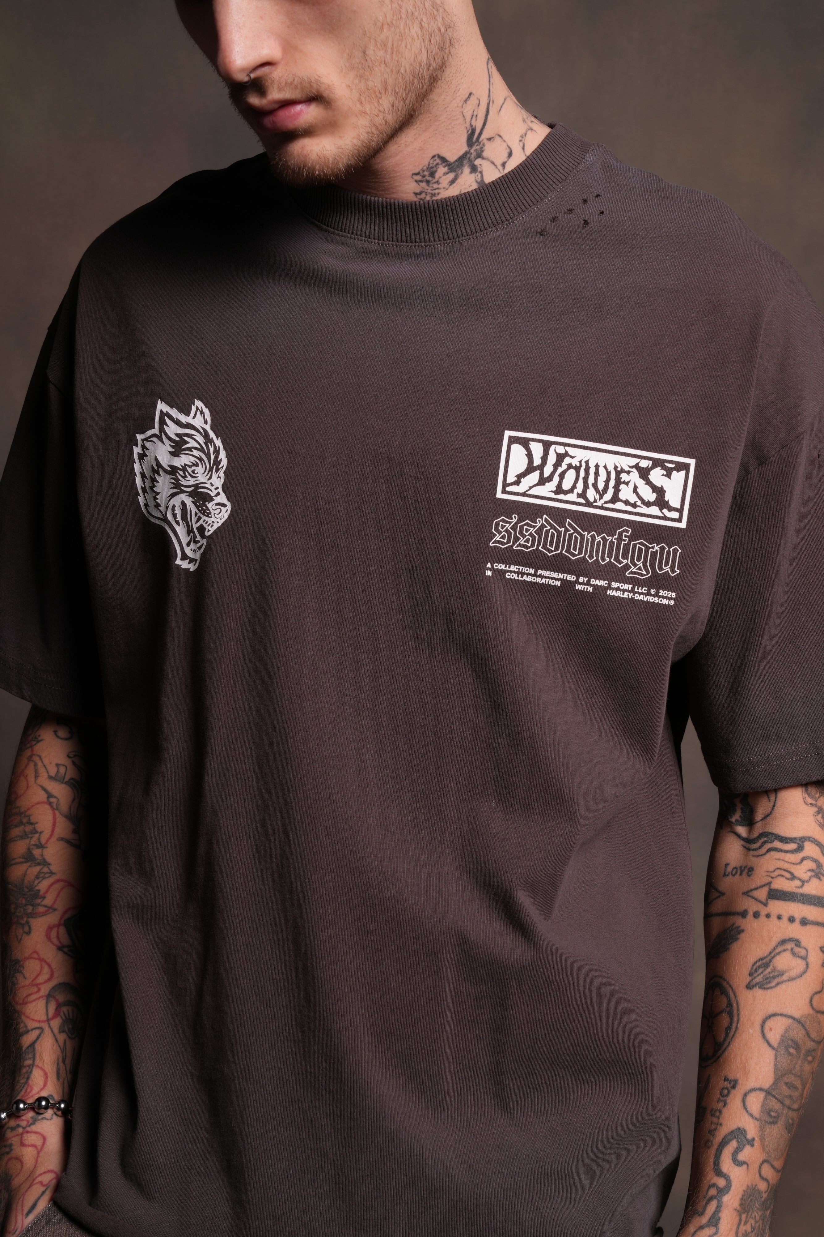 Ride Forever Distressed Grunge Mid-Length Raw Hem Tee in Darc Brown Drift Wash - Image 7