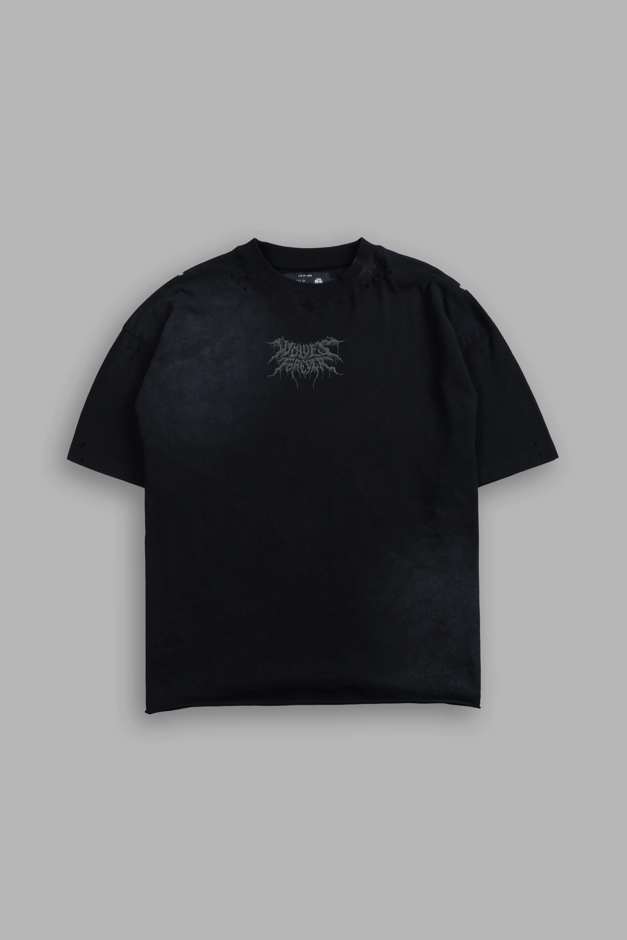 Rise of Beru Grunge Mid-Length Raw Hem Tee in Black Sun Fade - Image 3