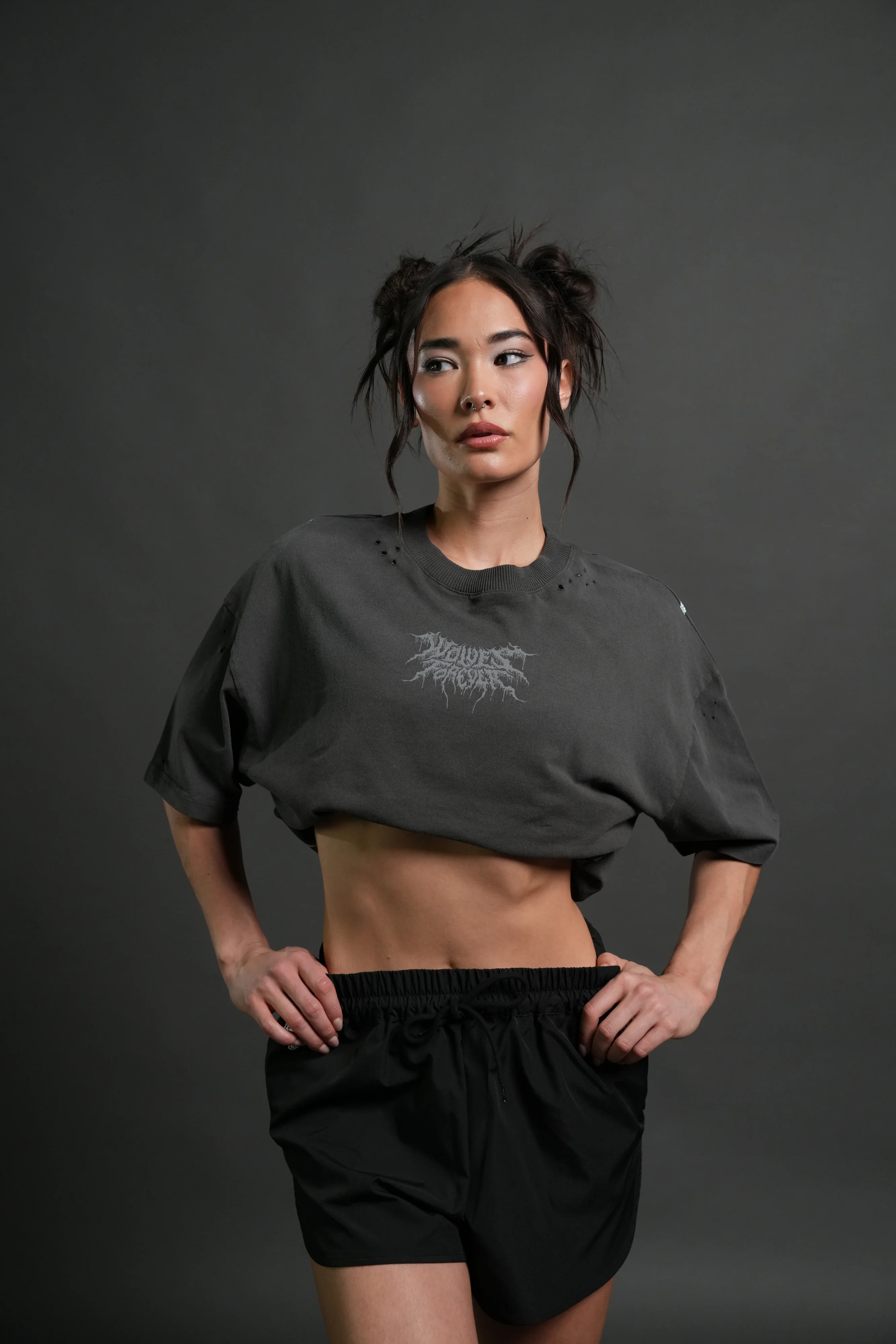 Rise of Beru Grunge Mid-Length Raw Hem Tee in Wolf Gray Sun Fade - Image 12