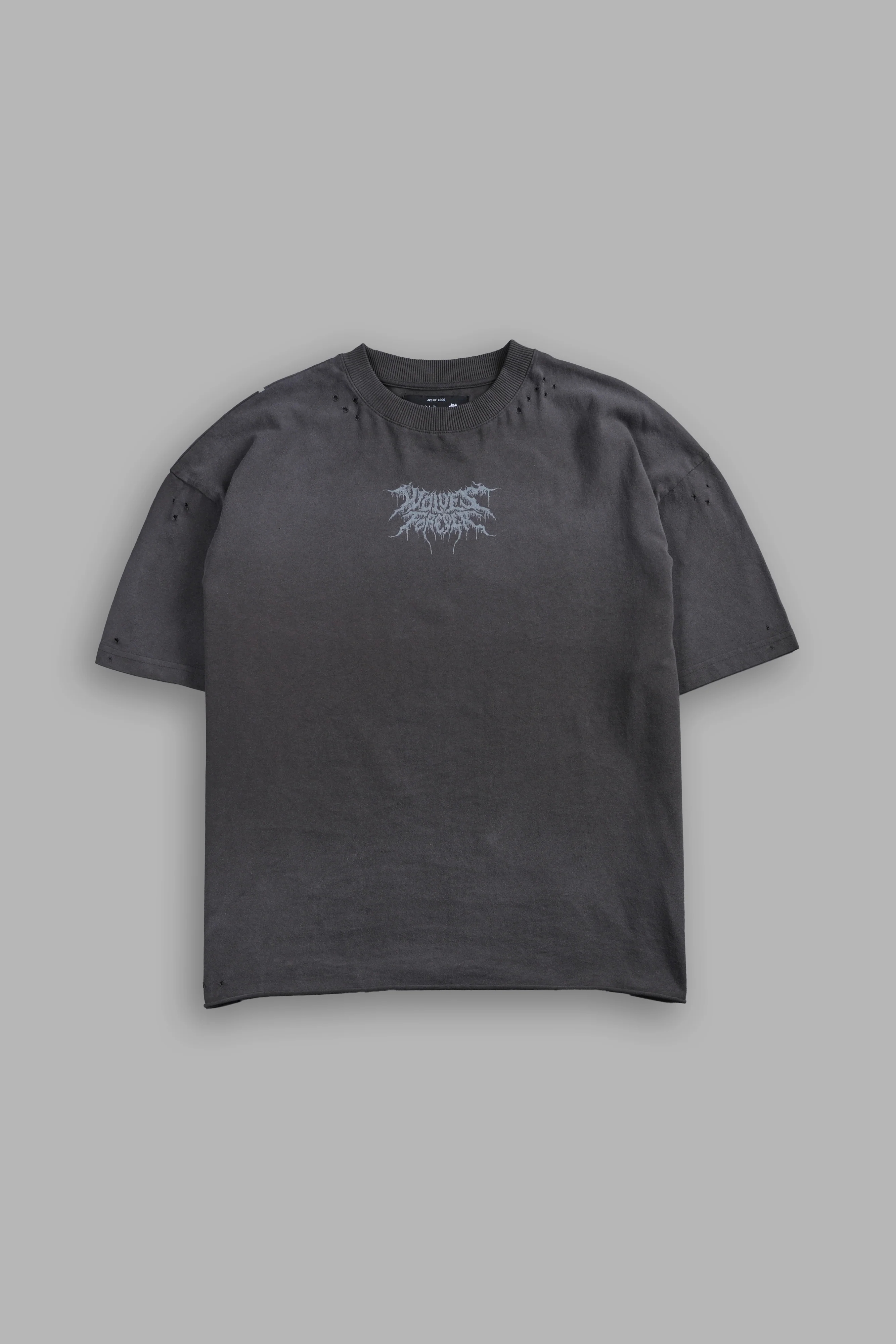 Rise of Beru Grunge Mid-Length Raw Hem Tee in Wolf Gray Sun Fade - Image 3