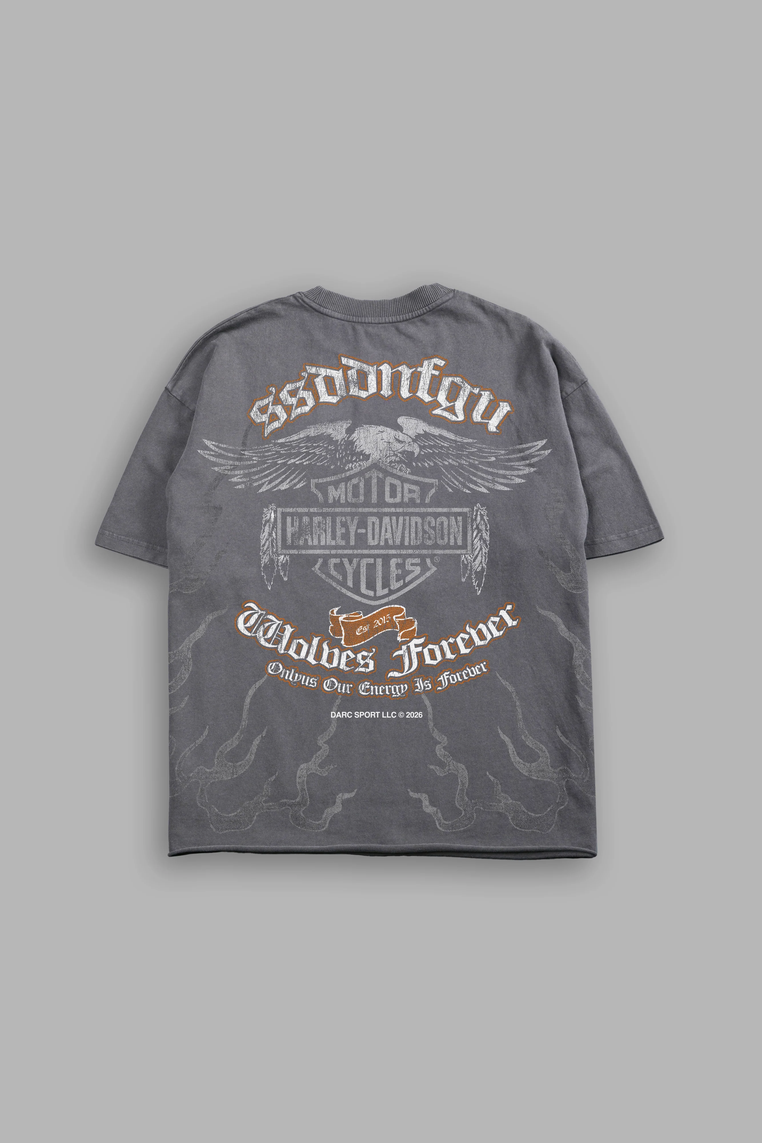 Ronin Rider Grunge Mid Length Raw Hem Tee in Slate Gray
