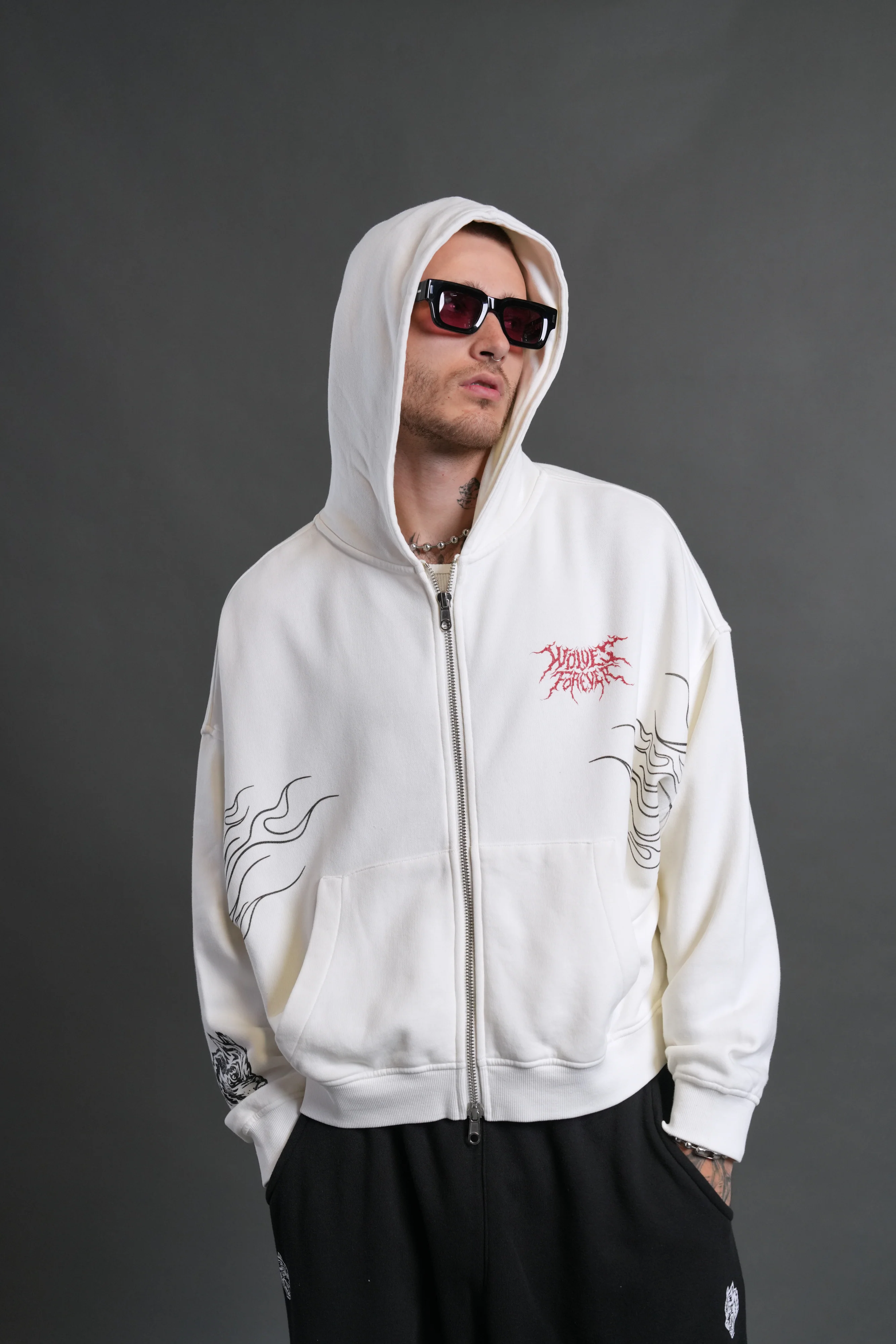 S-Rank Vex Double Zip Hoodie in Cream - Image 2