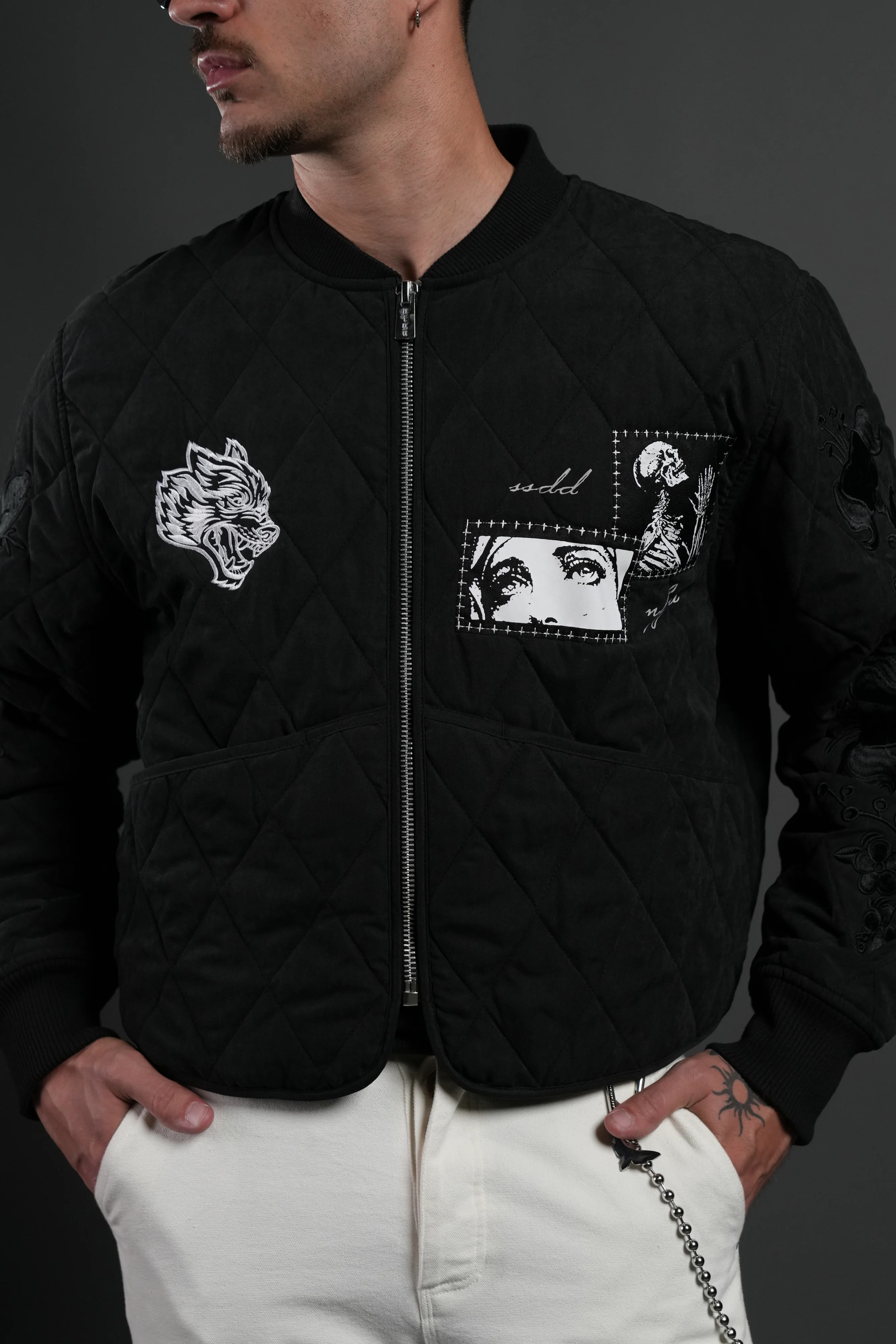 Sacred Wolves Boxy Darco Quilted Jacket in Black - Image 7