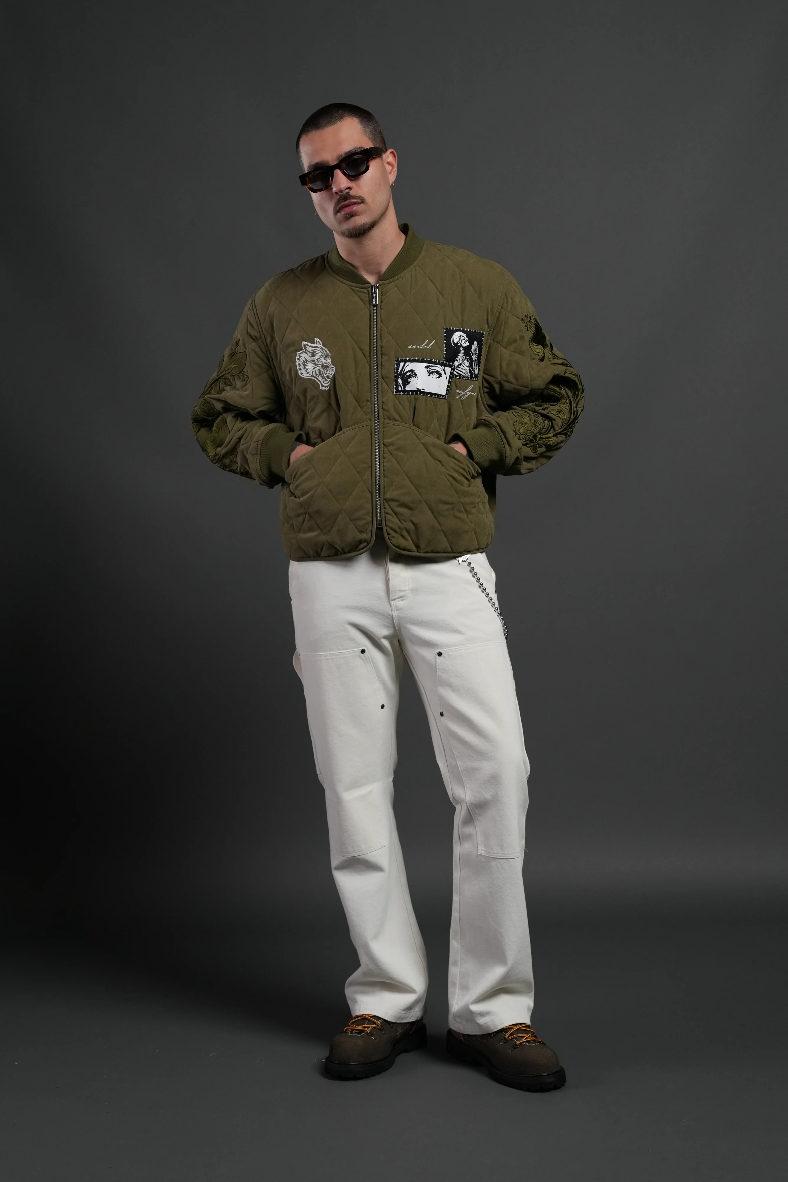Sacred Wolves Boxy Darco Quilted Jacket in Olive - Image 5