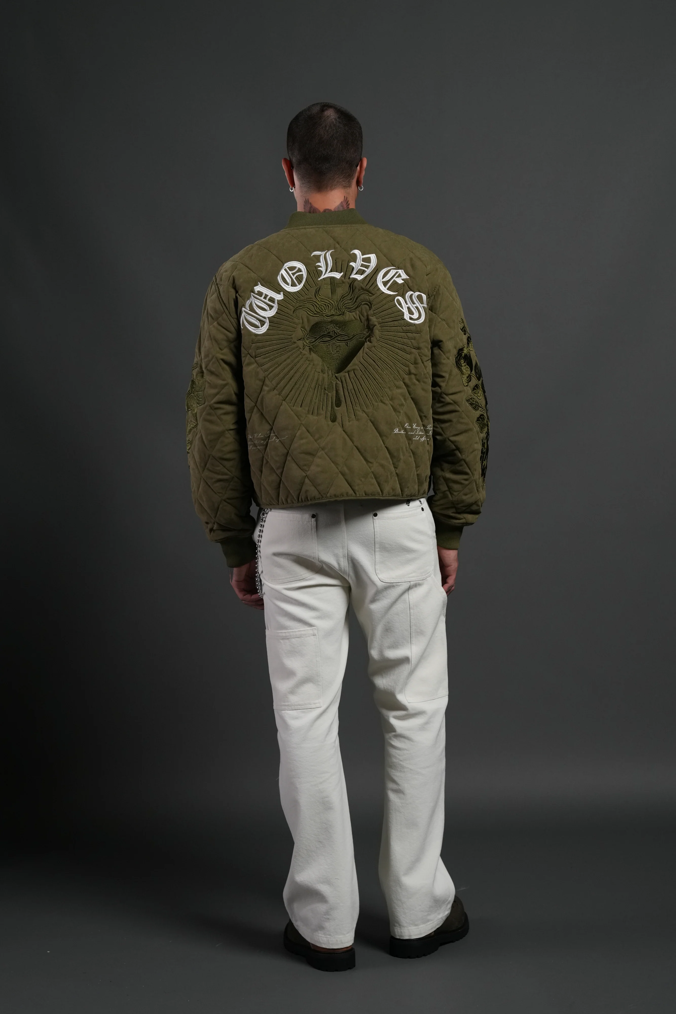 Sacred Wolves Boxy Darco Quilted Jacket in Olive - Image 6