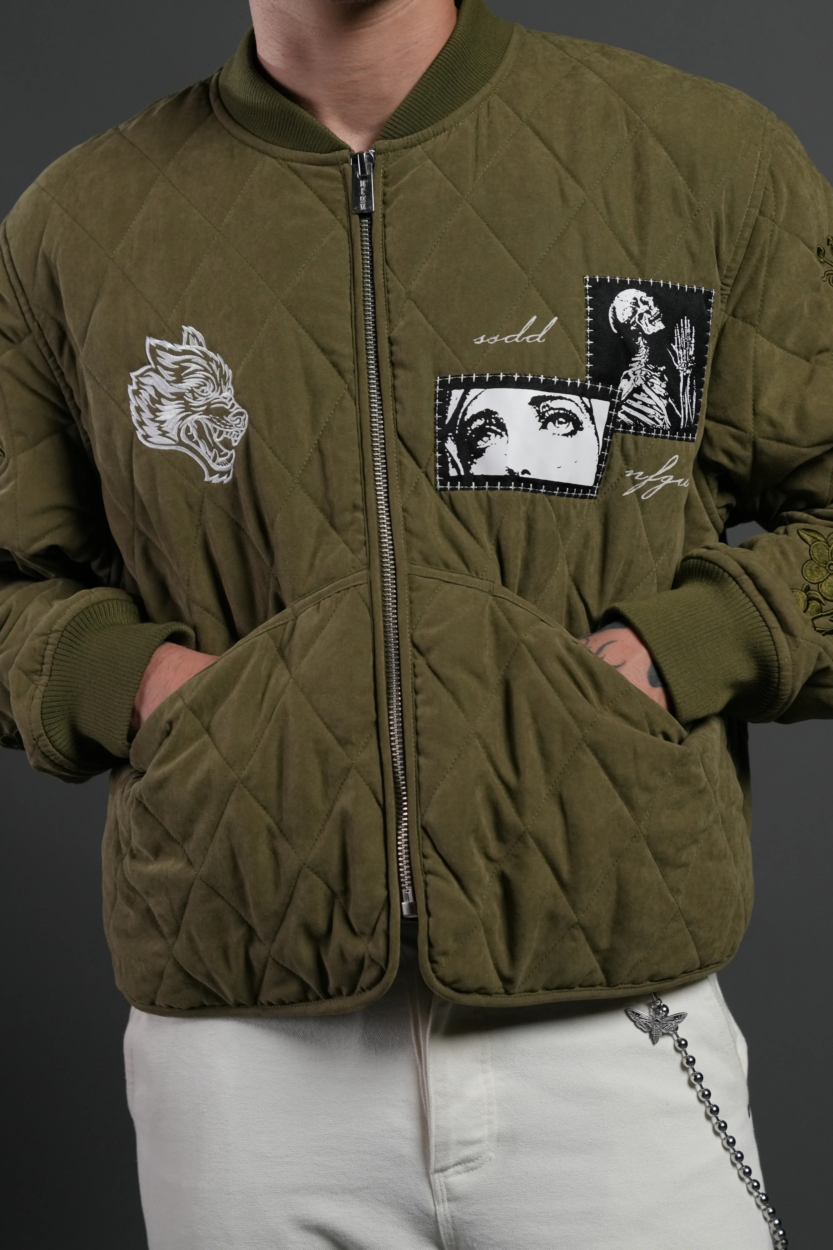 Sacred Wolves Boxy Darco Quilted Jacket in Olive - Image 7