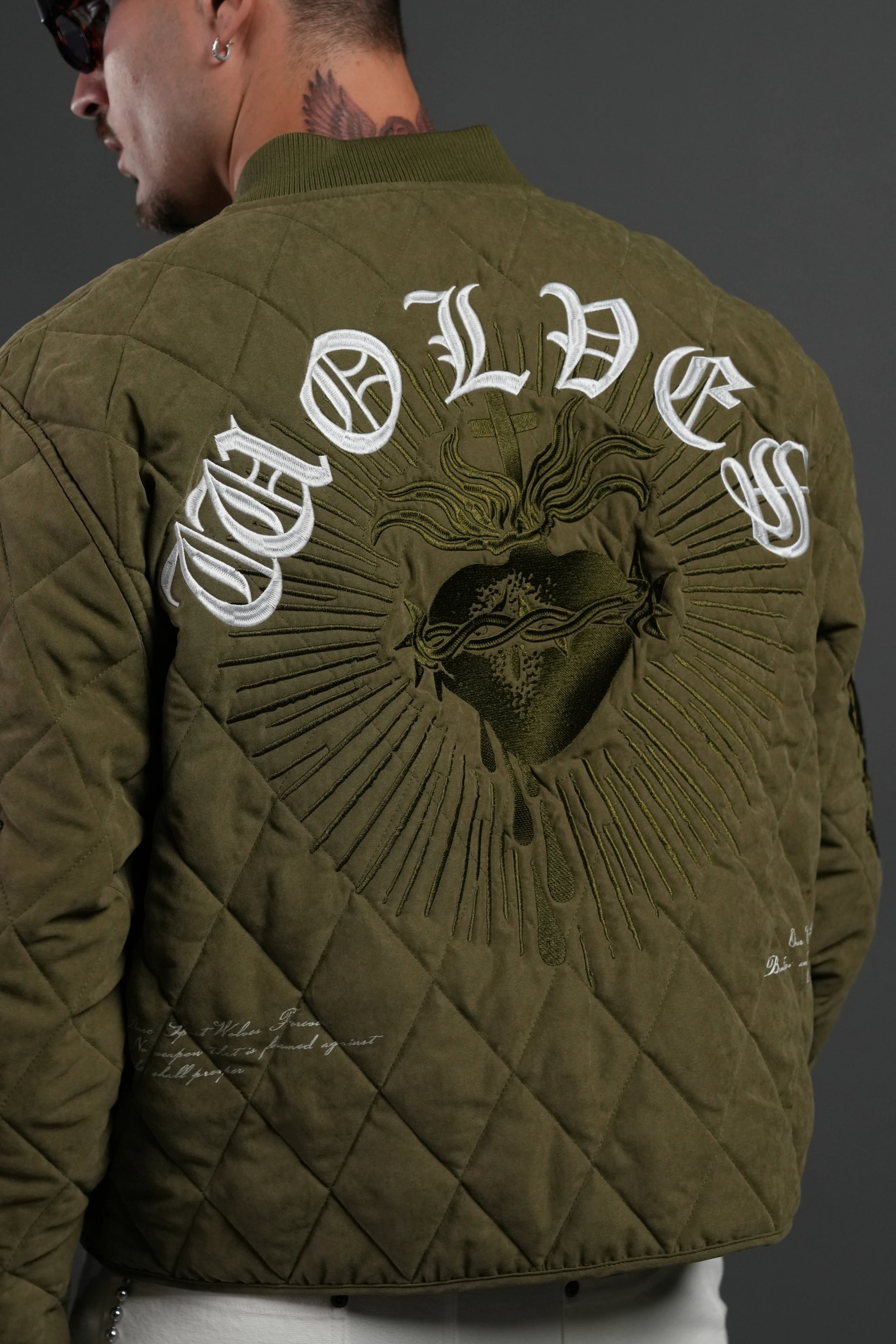 Sacred Wolves Boxy Darco Quilted Jacket in Olive - Image 8